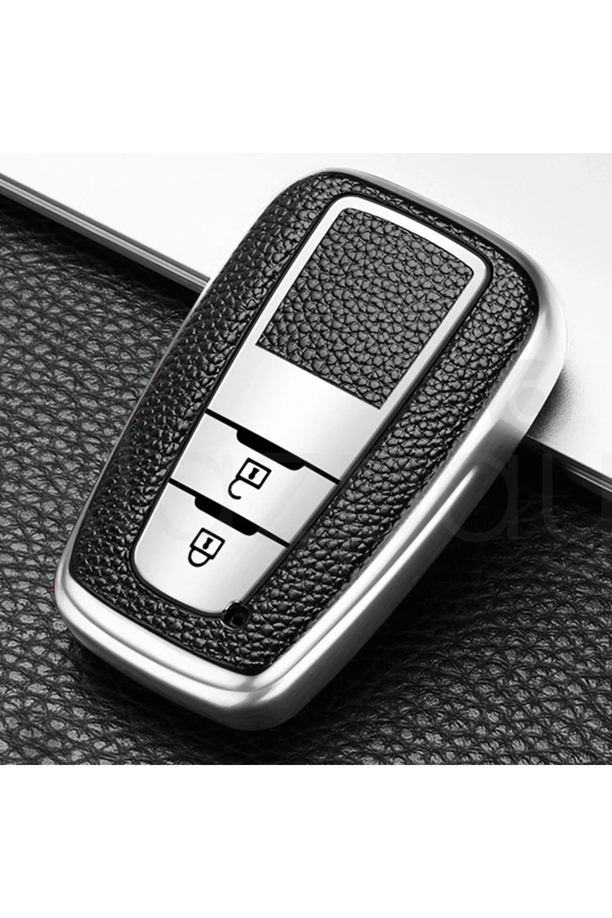 Alazpay Toyota C-HR Corolla Rav4 Camry Land Cruiser Prius Prado Deri Görünüm TPU Anahtar Kılıfı (Gümüş)