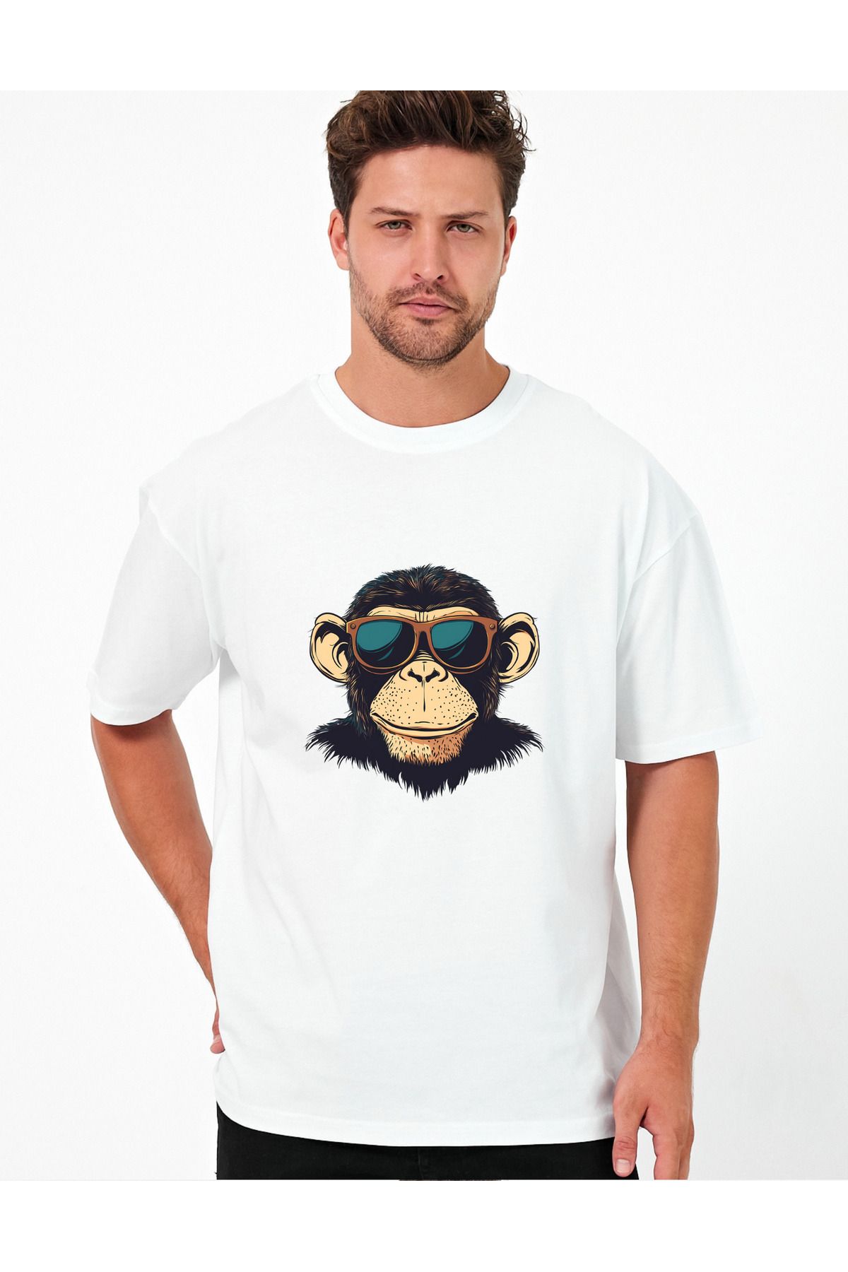 Windy Island Erkek Bisiklet Yaka Goril Baskılı Oversize T-shirt