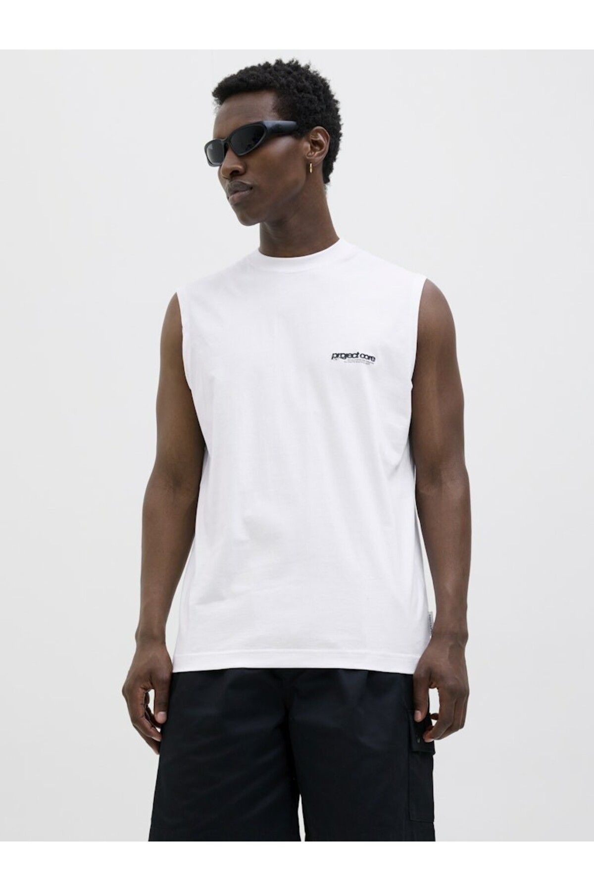 Jack & Jones Erkek Beyaz Jcounion Print Tank Top Sn T-shirt 12273446-Brightwhi