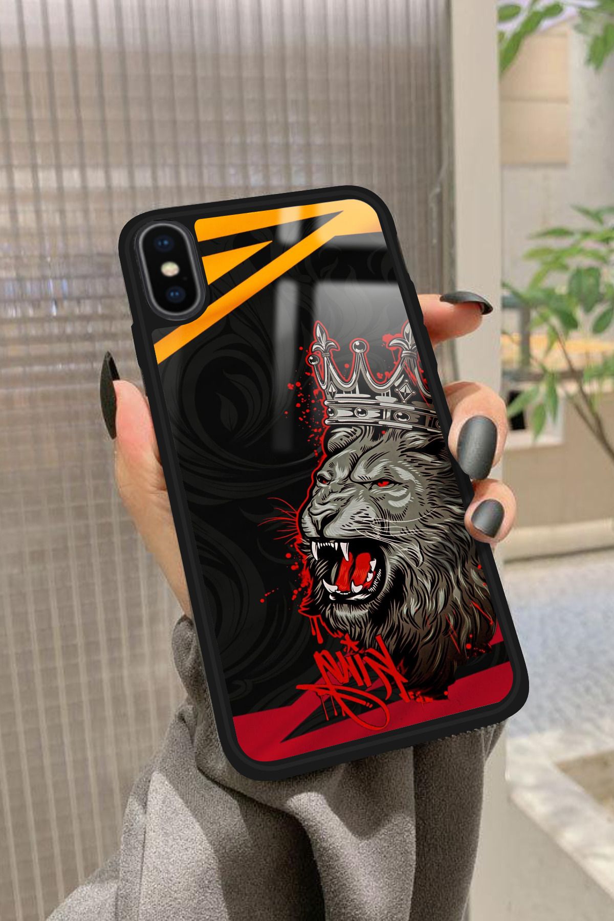 Snacase iPhone Xs Max Uyumlu Aslan Tasarımlı Glossy Premium Kılıf
