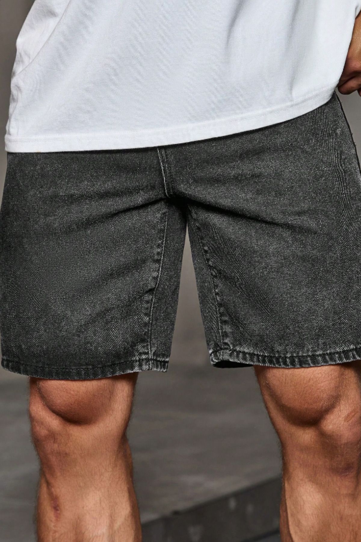 COOL TARZ Erkek Baggy Fit Kot Şort Füme