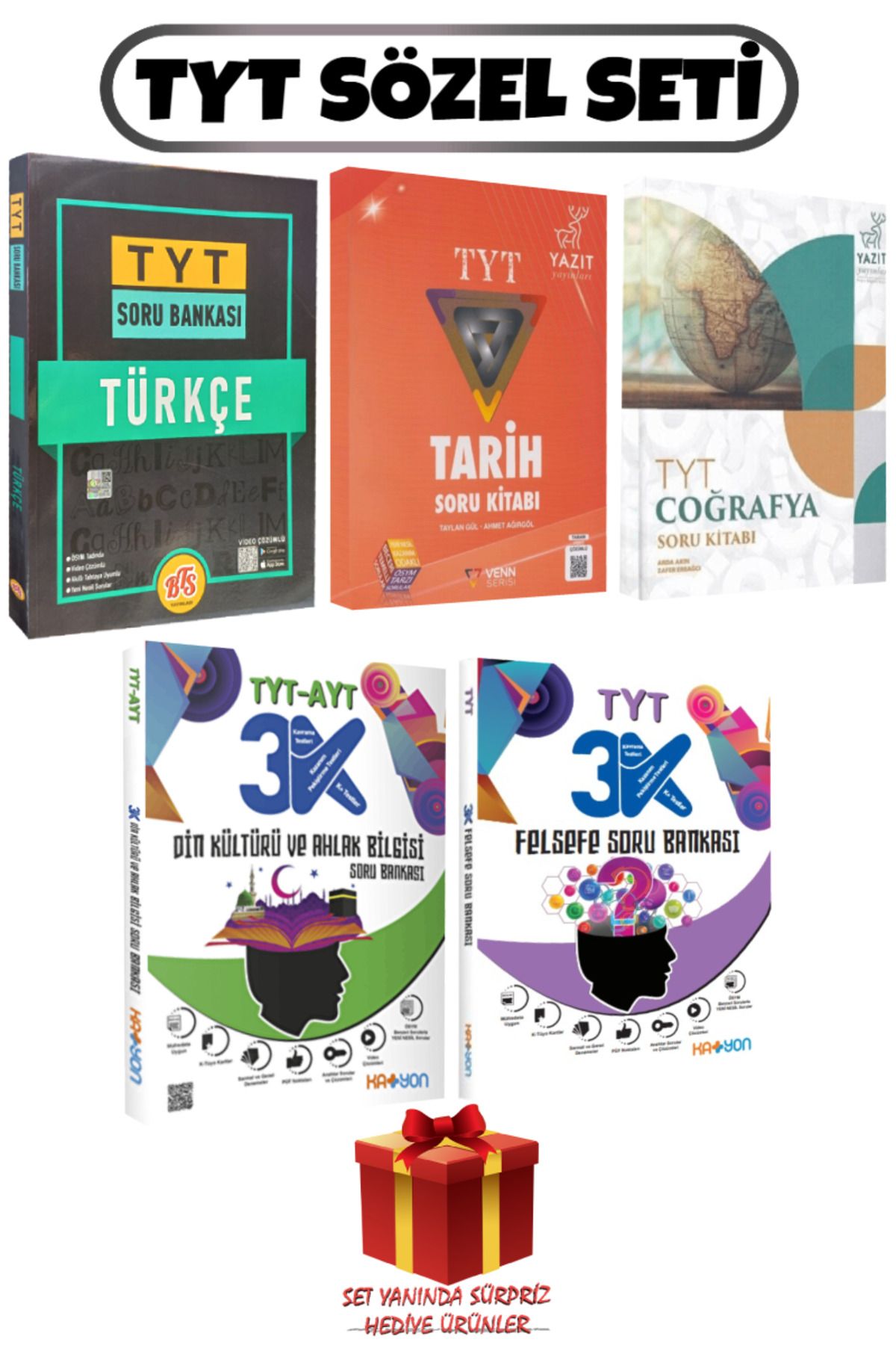 Yazıt Yayınları TYT Sözel Seti: Türkçe+Tarih+Coğrafya+Din Kültürü ve Ahlak Bilgisi+Felsefe Soru Bankası+Hediye