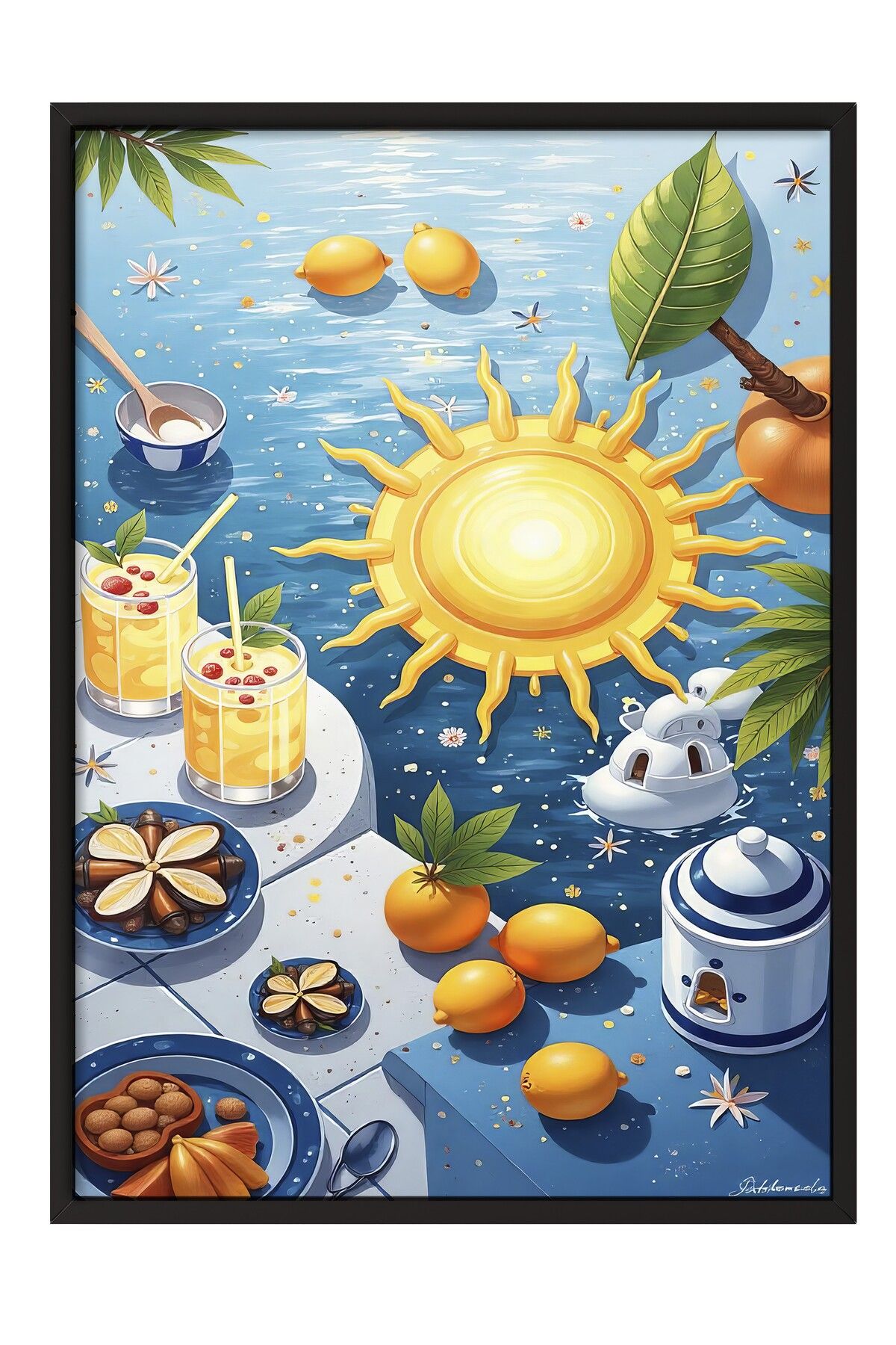 Postifull Siyah Çerçeveli Tablo, Yaz Meyveleri, İllüstrasyon, Maximalist, Sarı Renk Poster, 2025 Yaz Seçkisi,