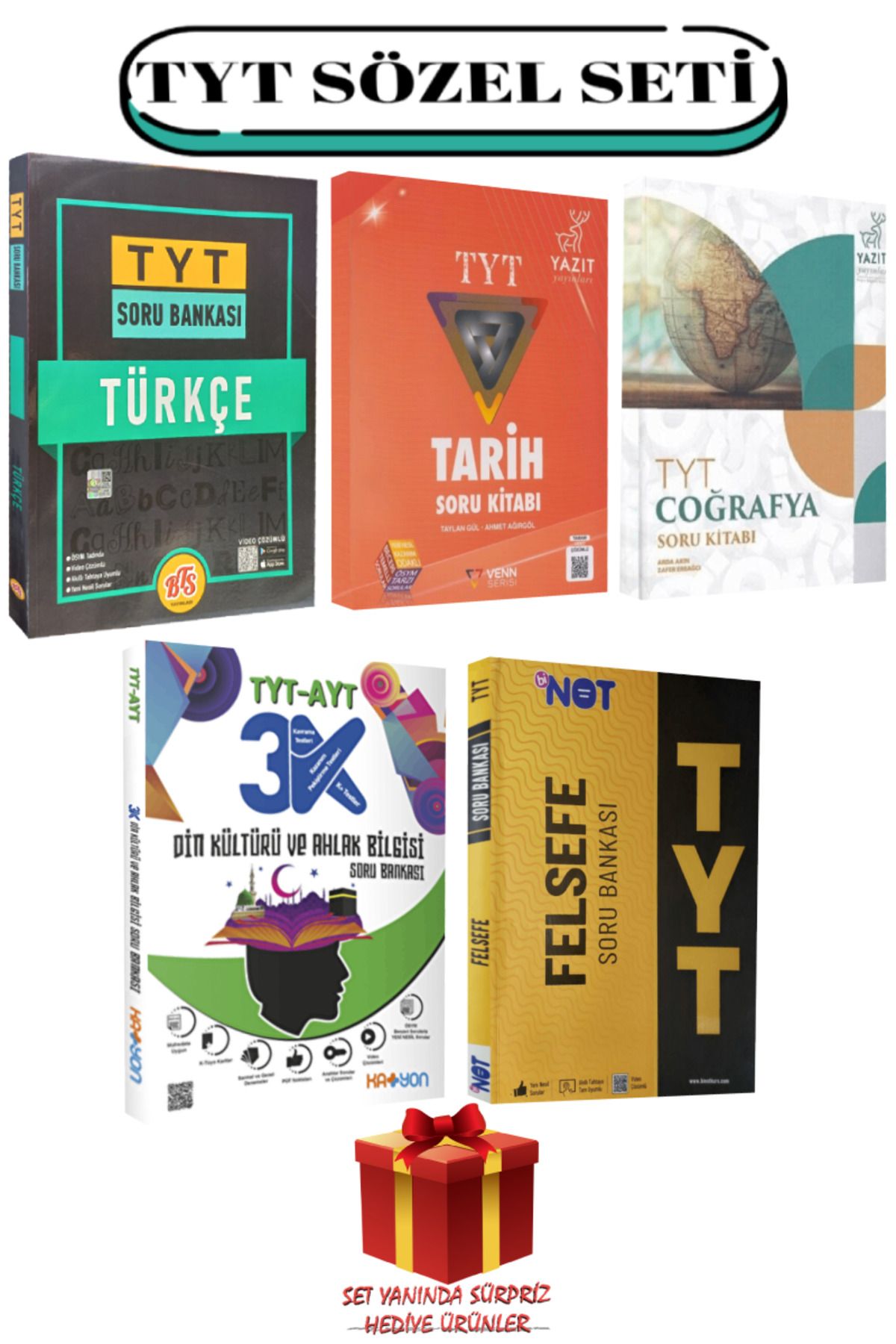 Yazıt Yayınları TYT Sözel Seti: Türkçe+Tarih+Coğrafya+Din Kültürü ve Ahlak Bilgisi+Felsefe Soru Bankası+Hediye
