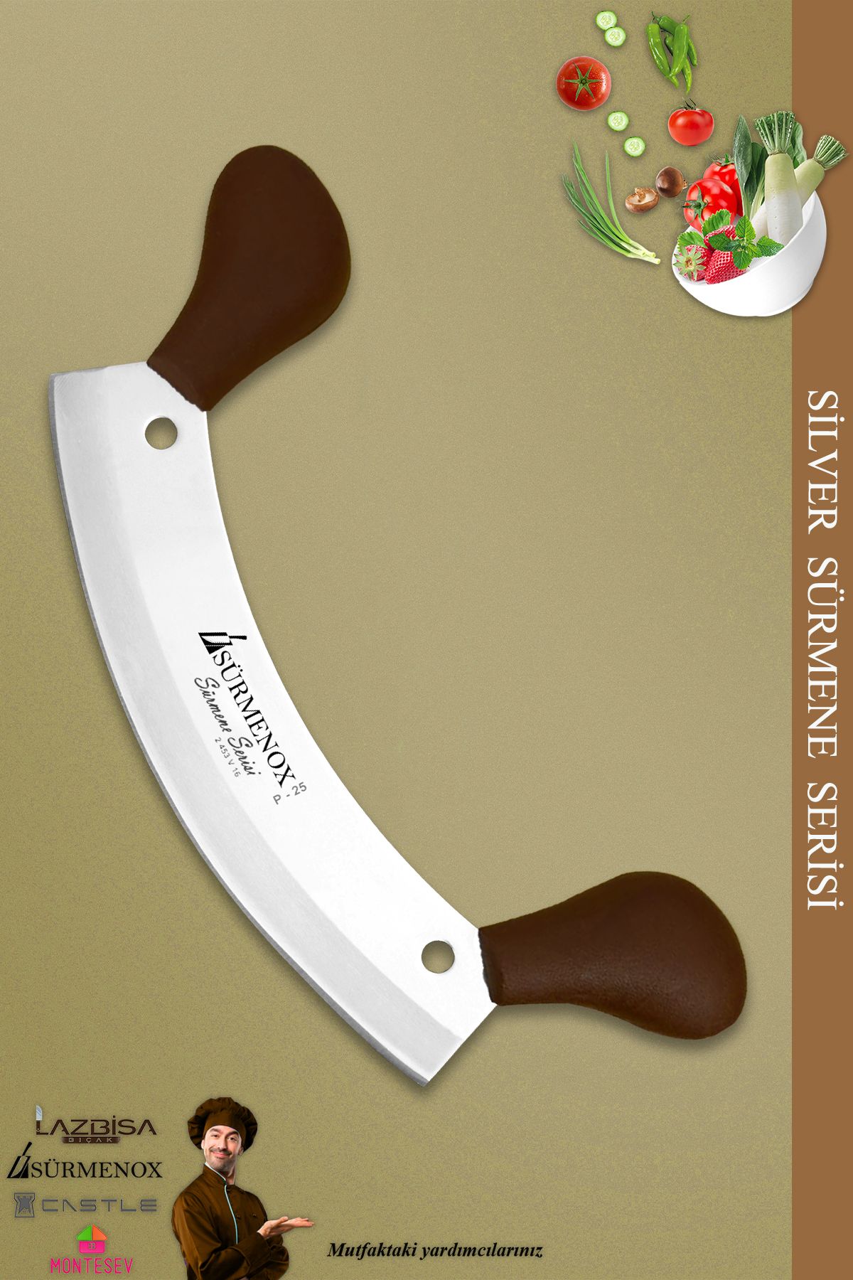SÜRMENOX Sürmene Silver Serisi Kahve Sap Mutfak Bıçak Börek Bıçağı Pizza Pide Bıçağı Kıyma Bıçağı ( Srm-033)