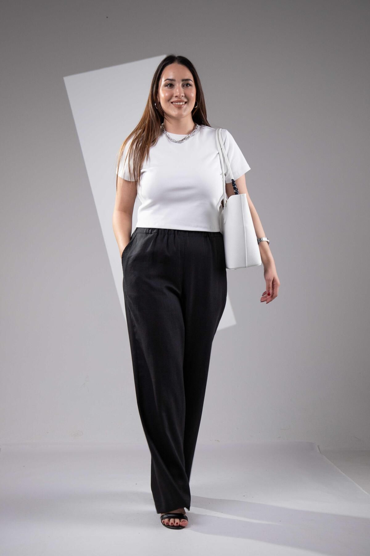 Roxxlen 1122533 Keten Pantolon Siyah