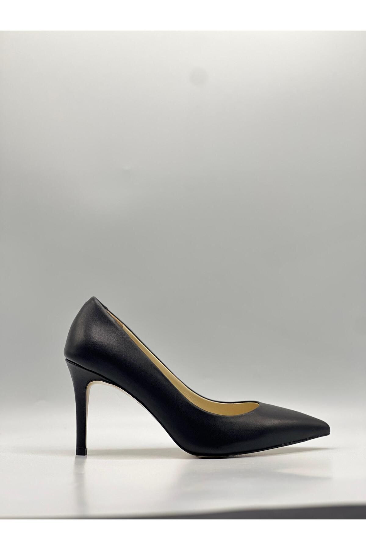 Ametist Nadia %100 Gerçek Deri Siyah Stiletto – 9 cm Topuk