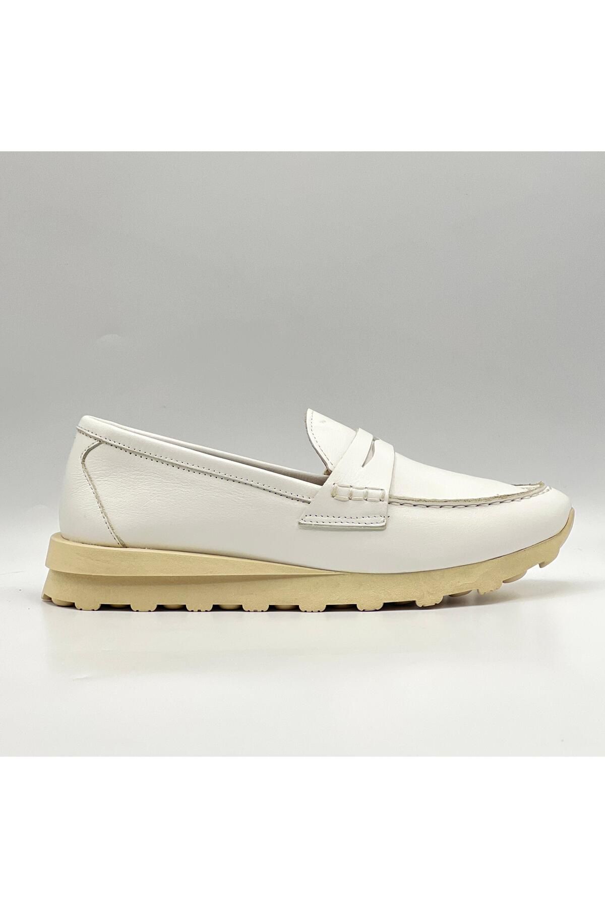 Ametist Carle Beyaz Hakiki Deri Loafer - 3 cm Termolight Taban