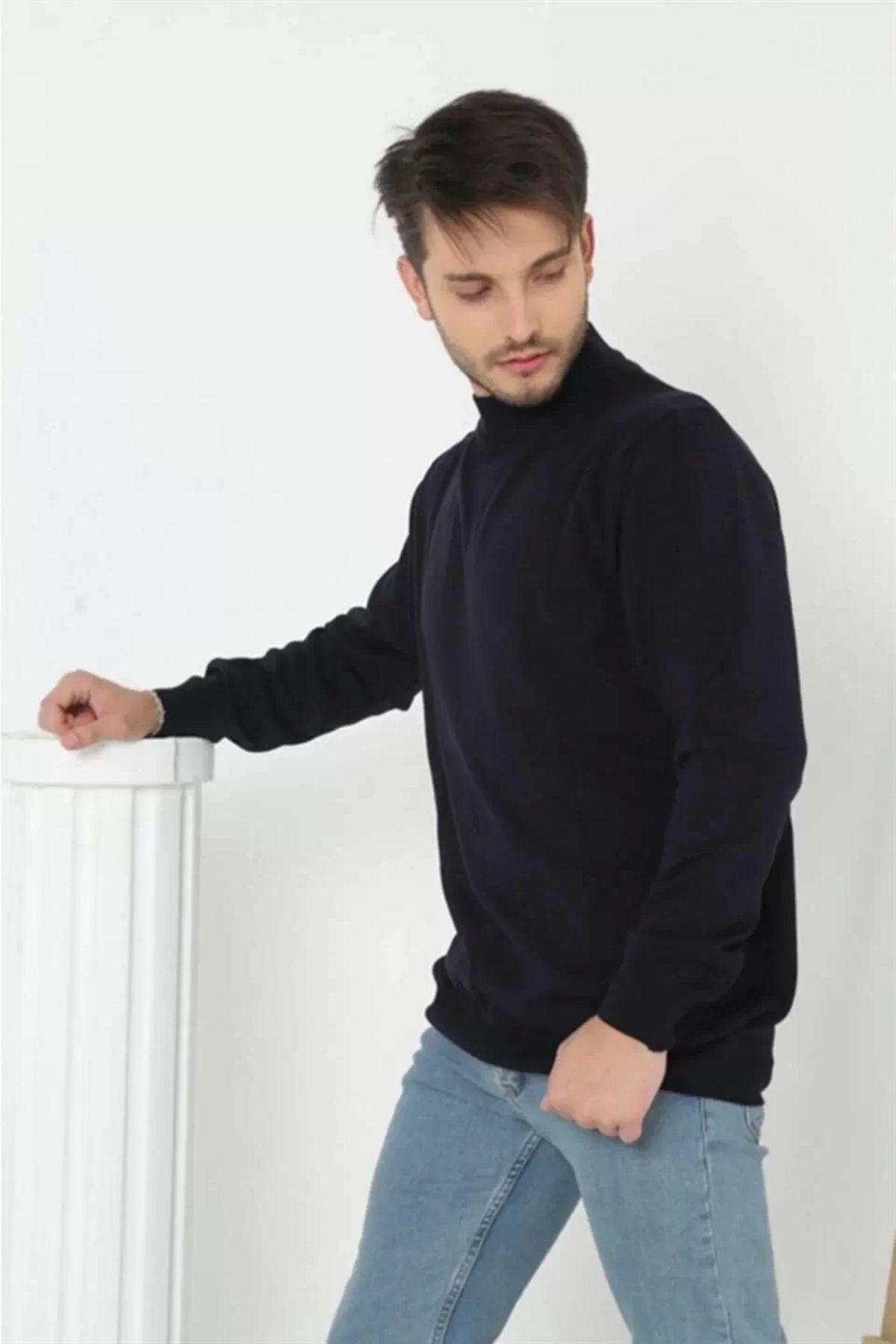CanselButik Erkek Yarım Balıkçı Yaka Triko Kazak - Lacivert