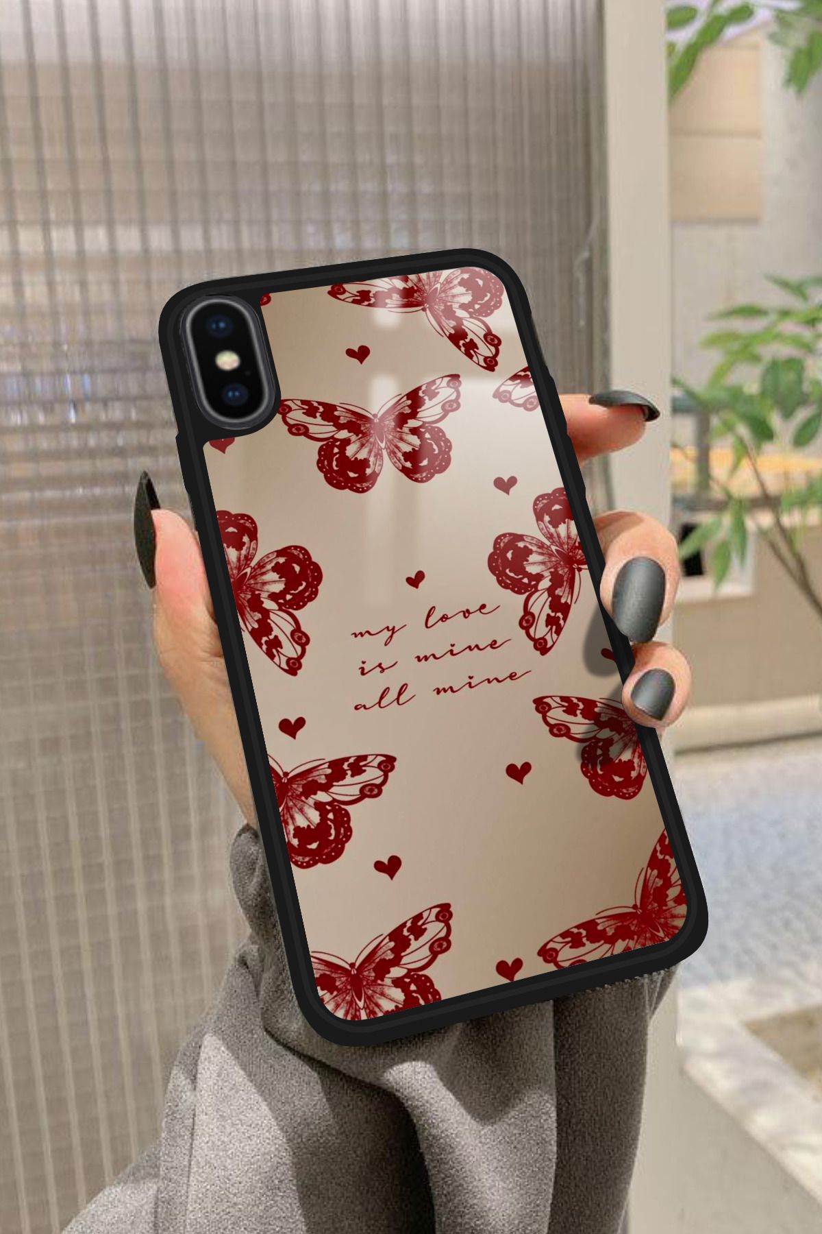 Snacase iPhone Xs Max Uyumlu Kırmızı Kelebek Tasarımlı Glossy Premium Kılıf