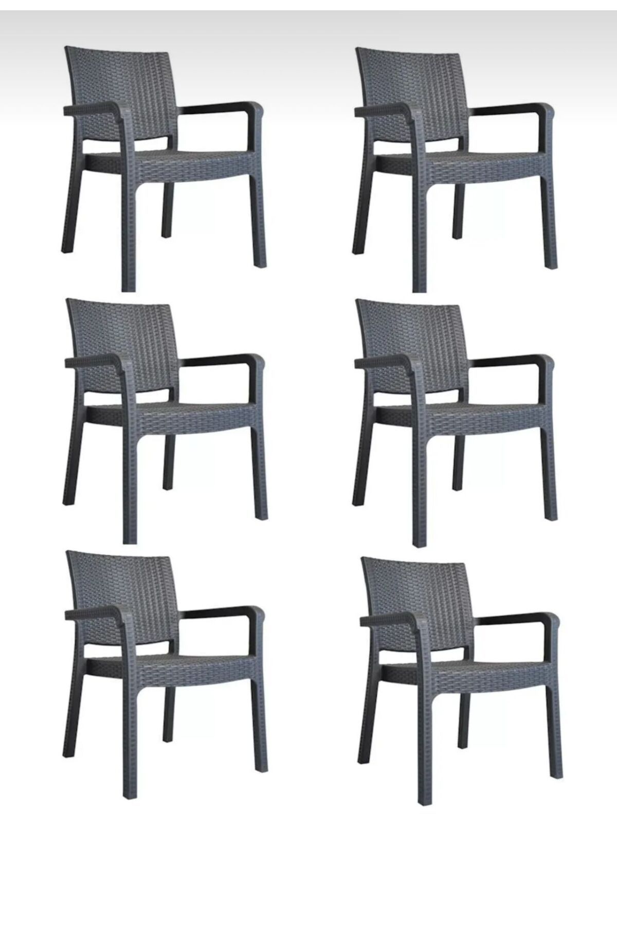 holzwelt 6 Adet Rattan Koltuk Sandalye Bahçe Balkon Sandalyesi 6'lı Plastik Sandalye Kollu Rattan Sandalye