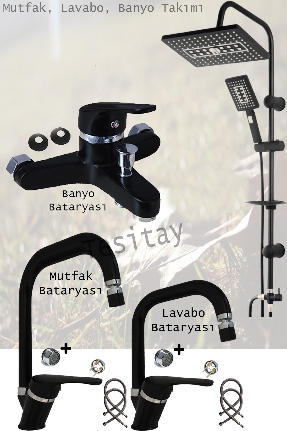 LPD LİDER Robot Tepe Duş Seti Mutfak Banyo Lavabo Bataryası Set Siyah Beyaz Krom Gold