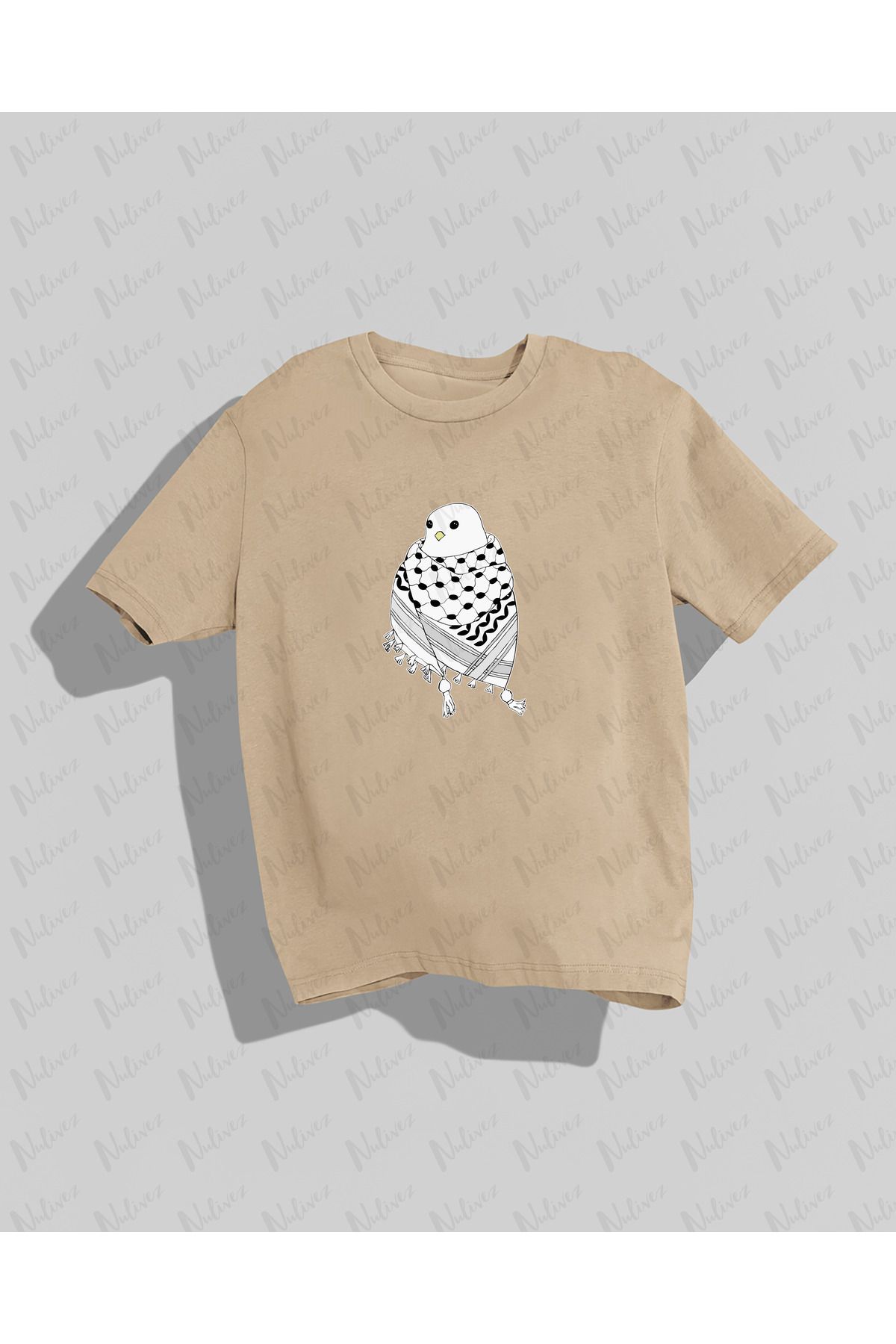 Nulivez Filistin Tasarımı Güvercin Baskılı Yüksek Kalite Kompakt Unisex Oversize T-Shirt