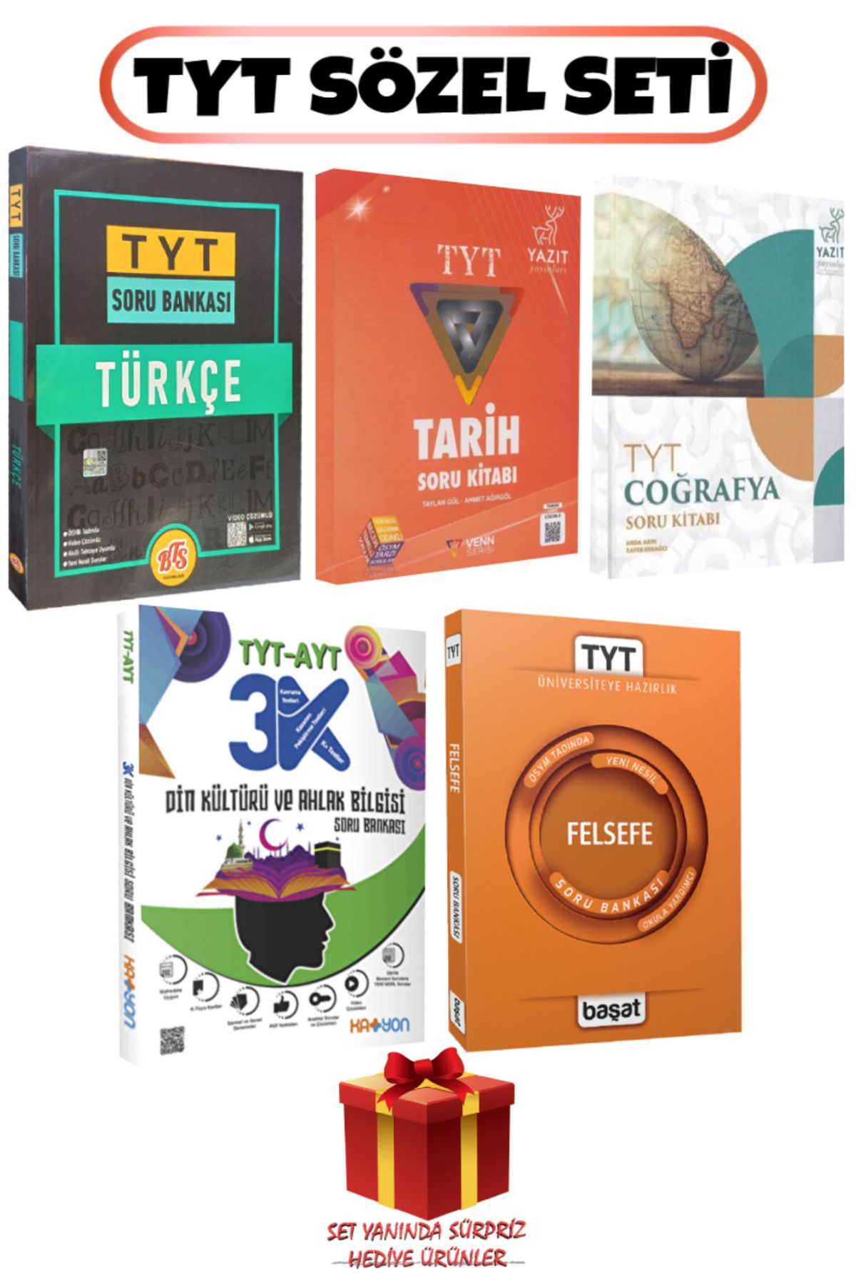 Başat Yayınları TYT Sözel Seti: Türkçe+Tarih+Coğrafya+Din Kültürü ve Ahlak Bilgisi+Felsefe Soru Bankası+Hediye