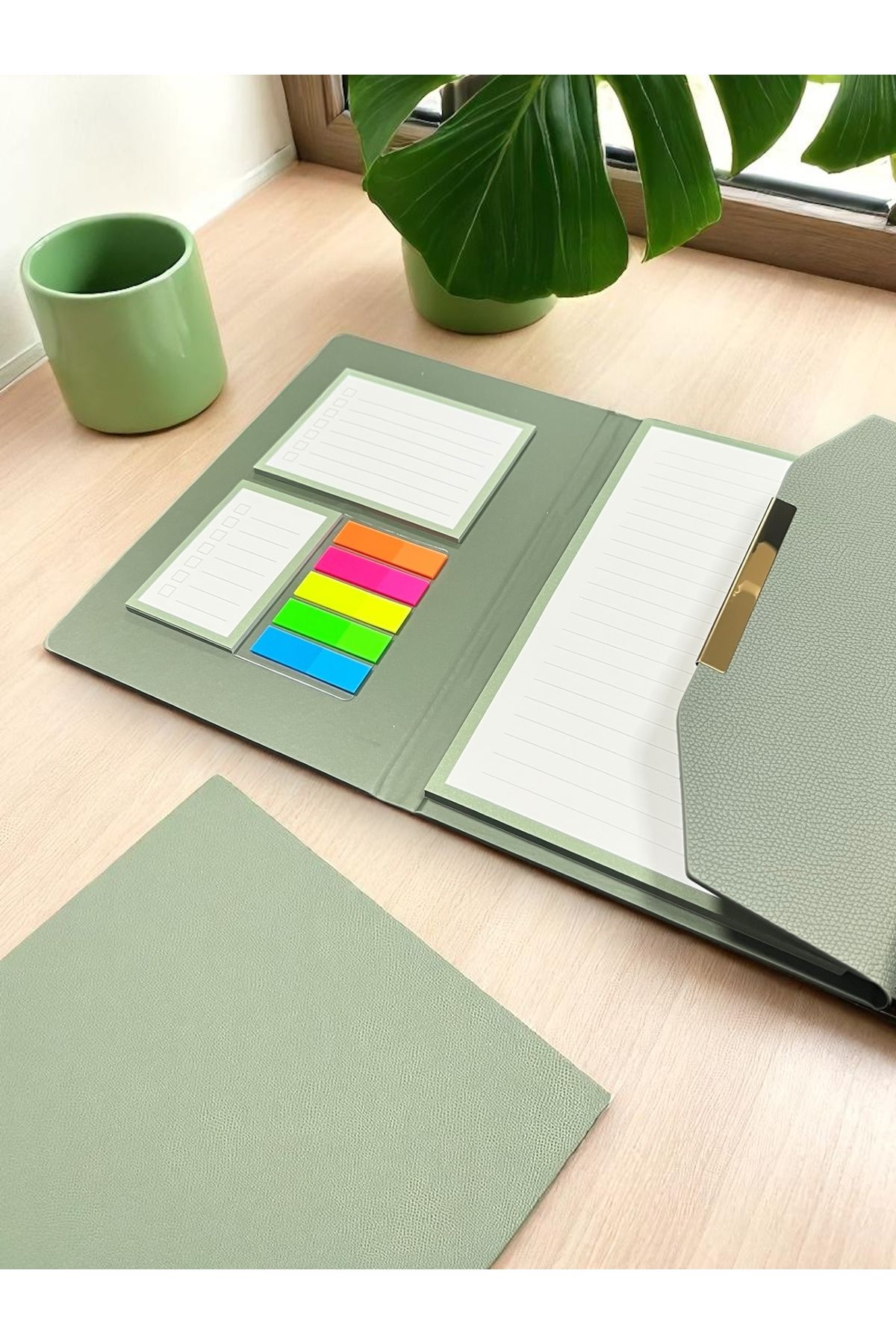 Kokoro Design Fumi Organizer Defter - 15x21 cm, Vegan Termo Deri Kaplama, Sert Mıknatıslı Kapaklı, Çizgili