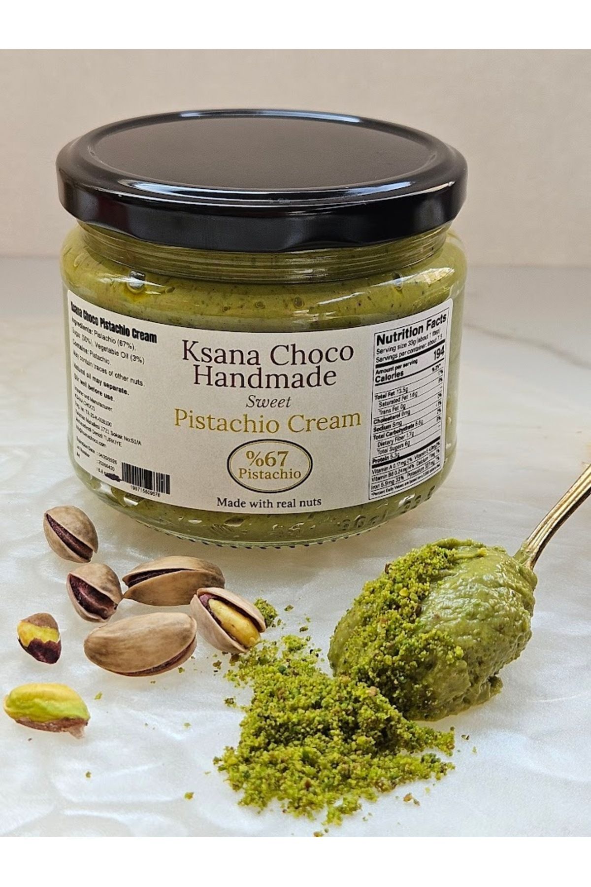 ksana choco %67 Gerçek Antep Fıstıklı Krema Katkısız, Şekersiz, Doğal Fıstık Ezmesi | Kahvaltılık & Tatlı İçin