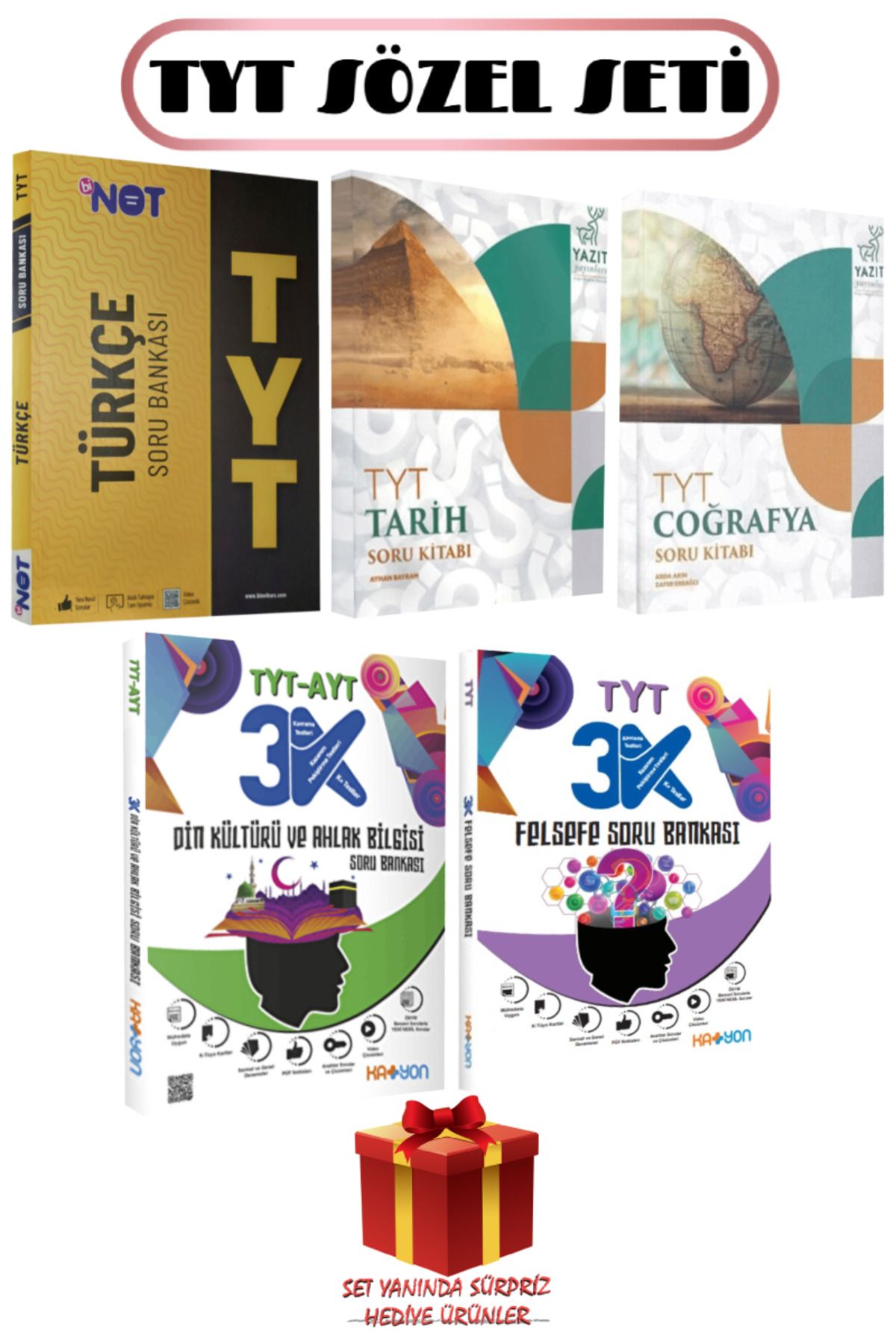 Yazıt Yayınları TYT Sözel Seti: Türkçe+Tarih+Coğrafya+Din Kültürü ve Ahlak Bilgisi+Felsefe Soru Bankası+Hediye