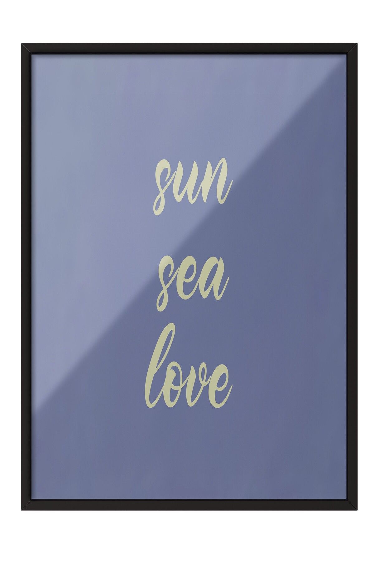 Postifull Siyah Çerçeveli Poster, Güneş, Deniz, Aşk, Yazı, Mavi Renk Poster, 2025 Yaz Seçkisi, NO:109693