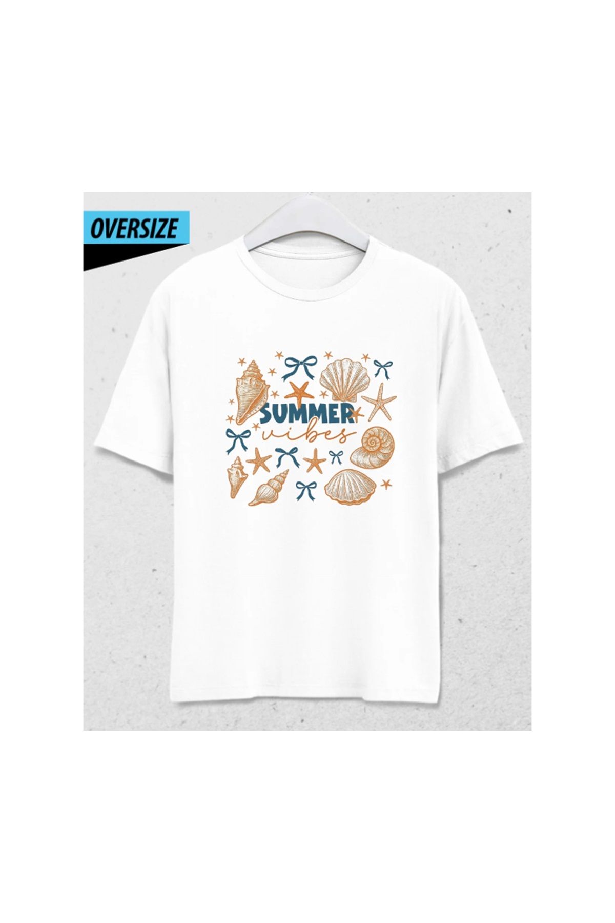 HENA DİZAYN Summer Vibes Oversize Unisex T-Shirt Beyaz