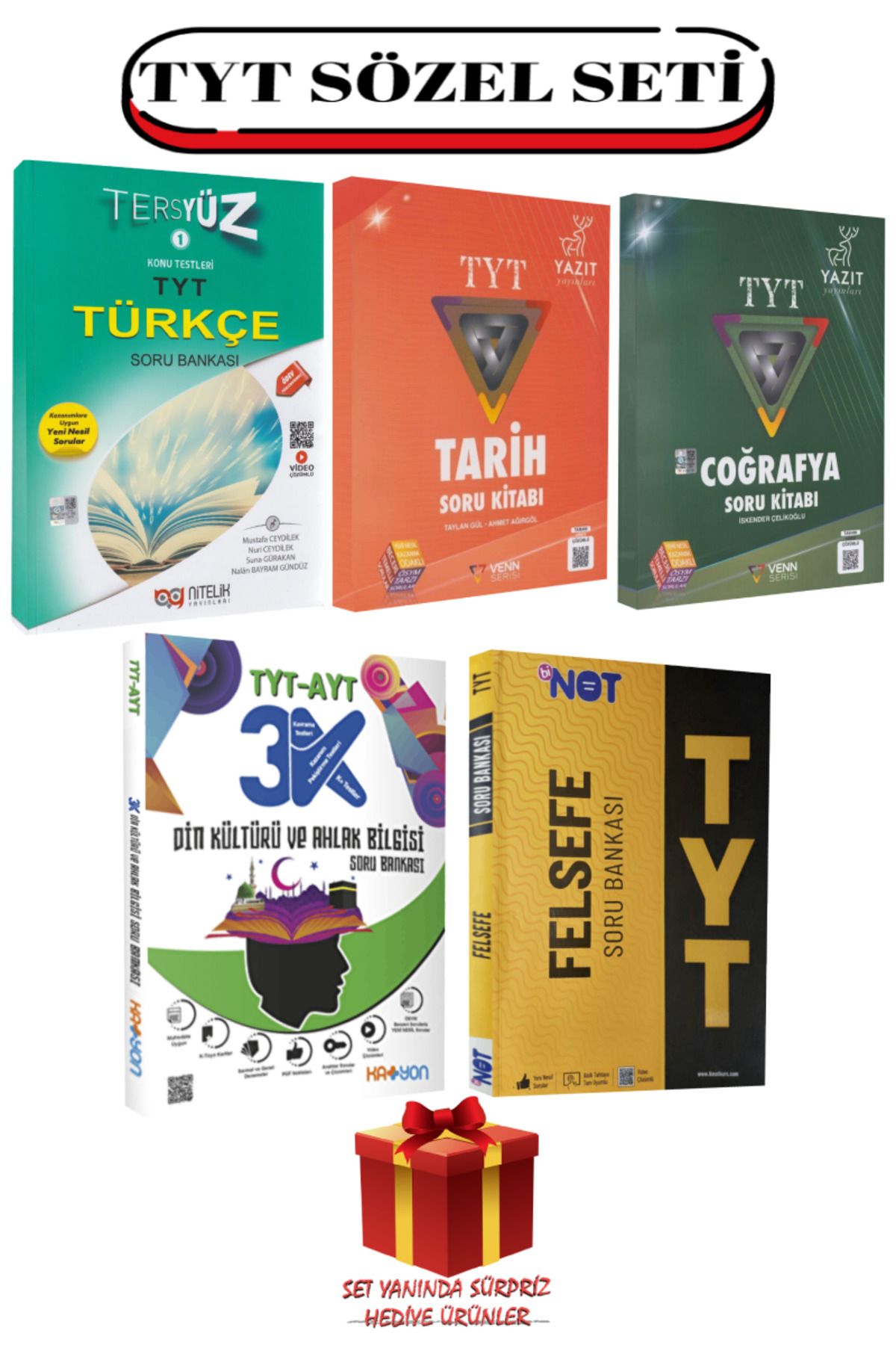 Nitelik Yayınları TYT Sözel Seti: Türkçe+Tarih+Coğrafya+Din Kültürü ve Ahlak Bilgisi+Felsefe Soru Bankası+Hediye