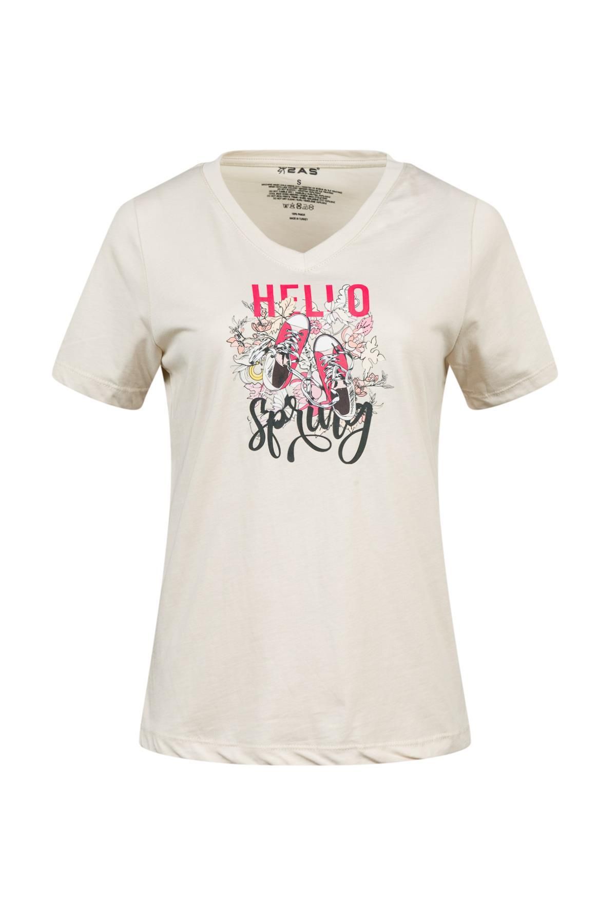 2AS Alone Baskılı V Yaka Kadın T-Shirt 402