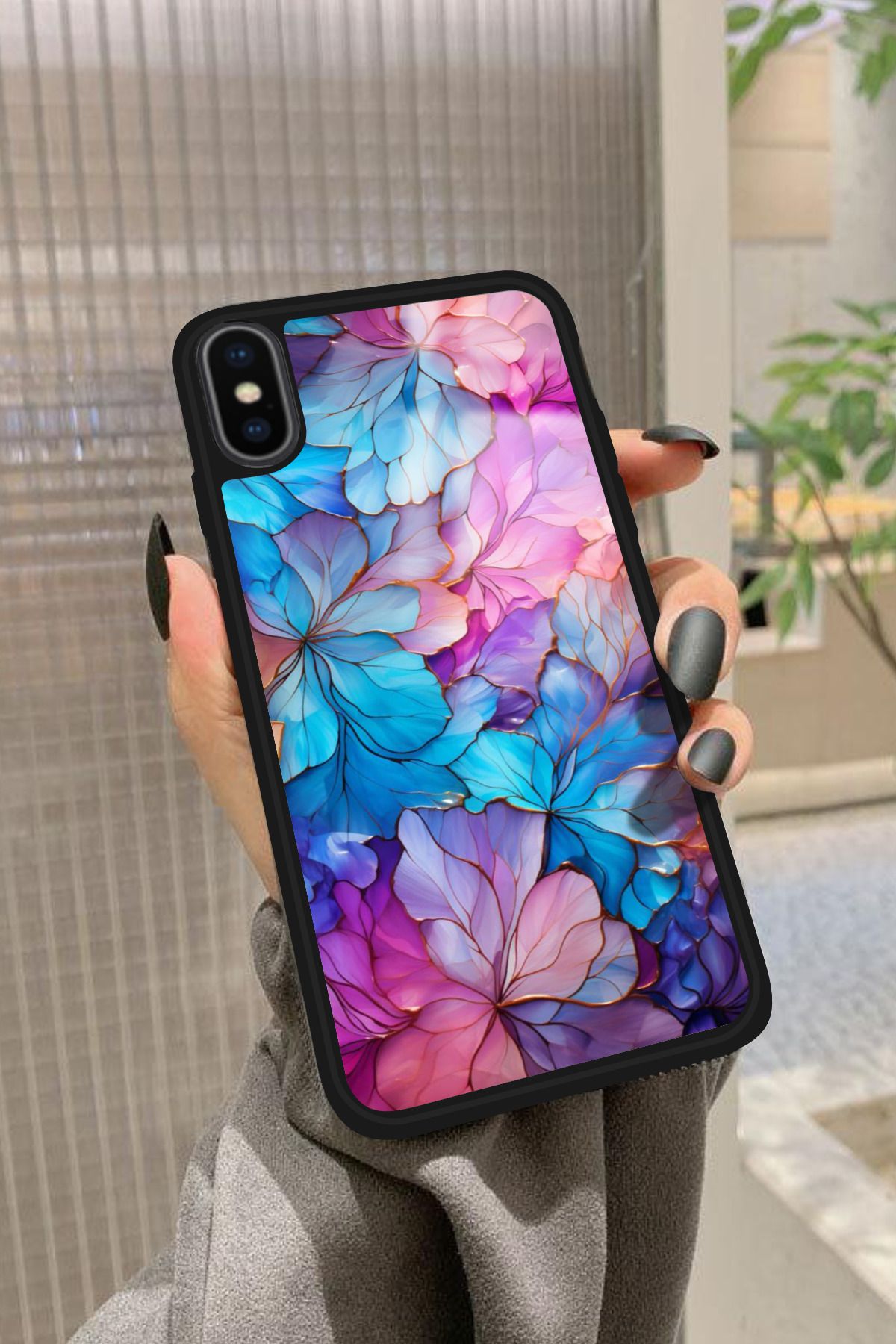 Snacase iPhone Xs Uyumlu Pembe Çiçek Tasarımlı Glossy Premium Kılıf