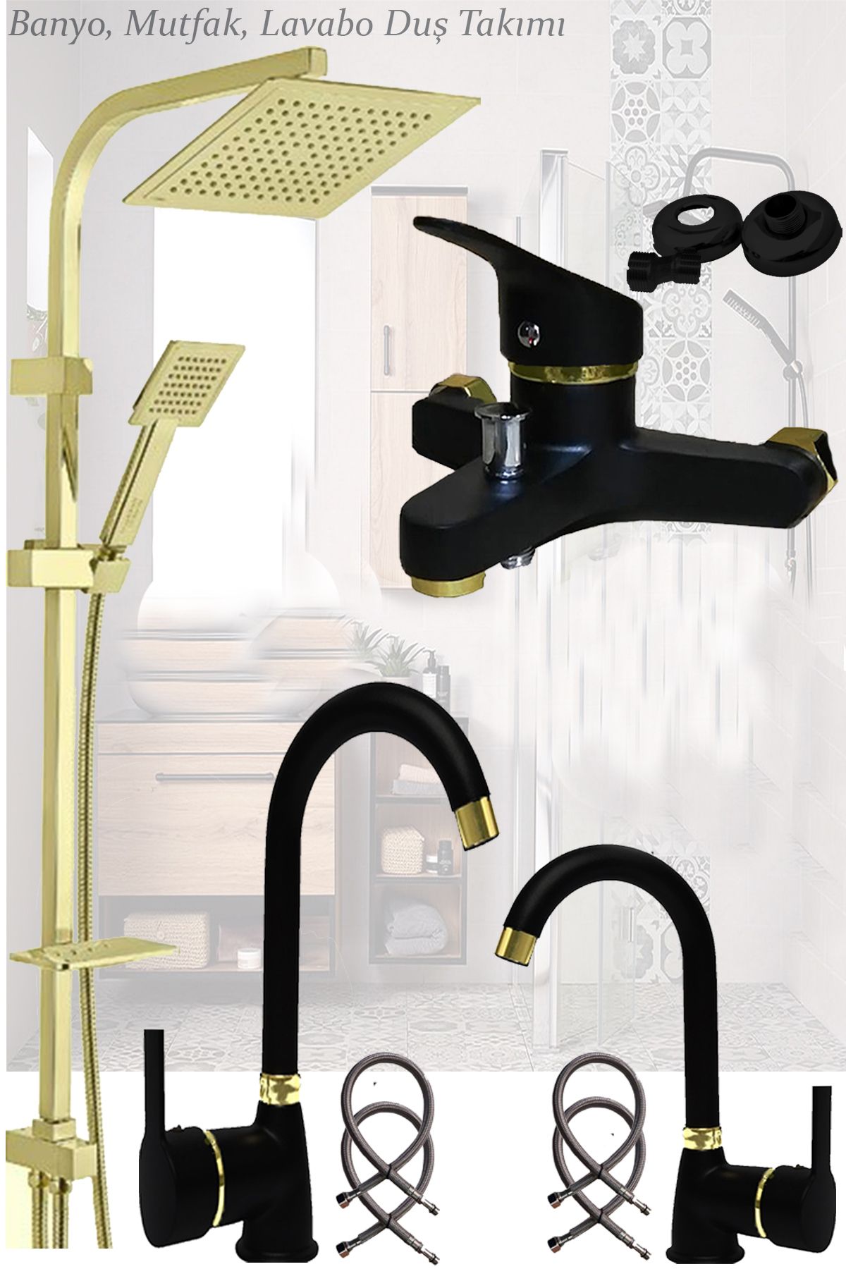 LPD LİDER Robot Tepe Duş Seti Mutfak Banyo Lavabo Bataryası Set Siyah Beyaz Krom Gold