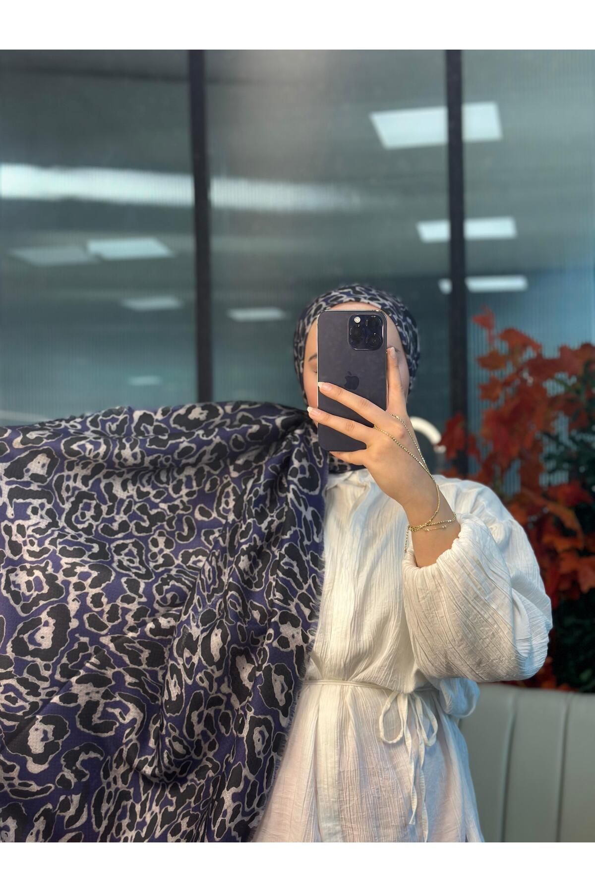 Oxygen Scarfs Ala Leopar Desen Naturel Pamuk Şal