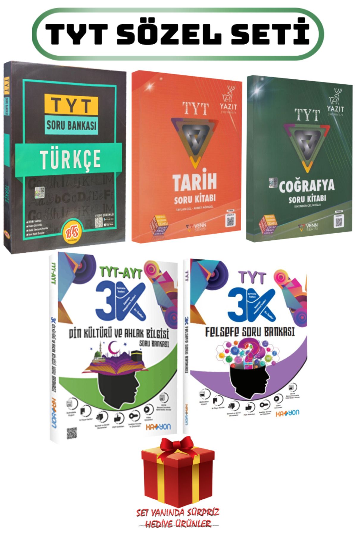 Yazıt Yayınları TYT Sözel Seti: Türkçe+Tarih+Coğrafya+Din Kültürü ve Ahlak Bilgisi+Felsefe Soru Bankası+Hediye