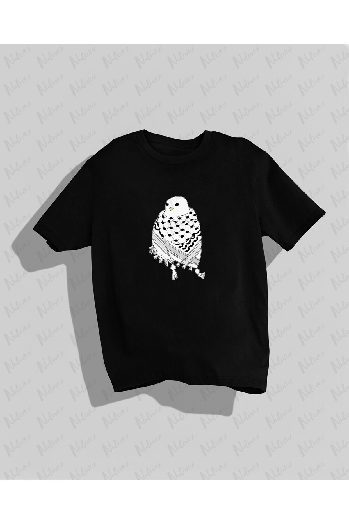 Nulivez Filistin Tasarımı Güvercin Baskılı Yüksek Kalite Kompakt Unisex Oversize T-Shirt