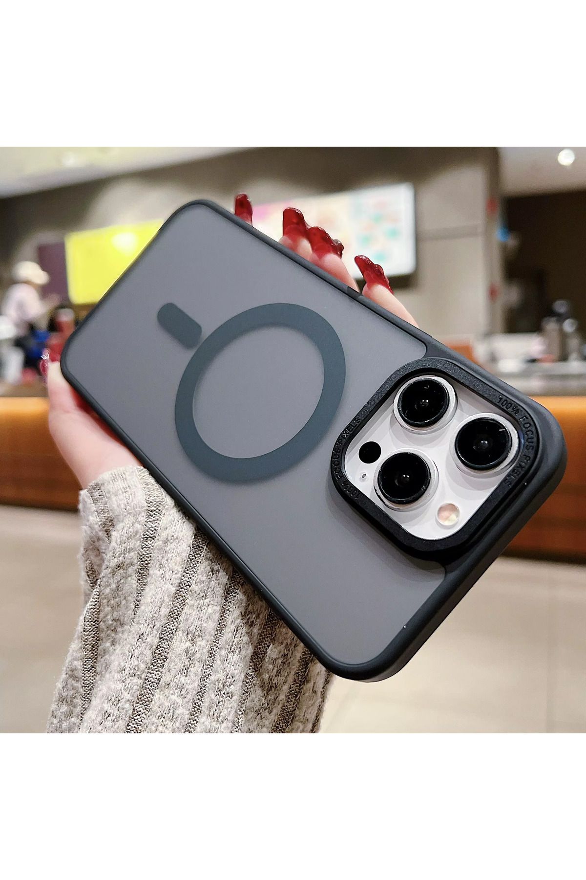 EDELFU iPhone 14 PRO Darbeye Dayanıklı Mat ve Magsafeli Koruyucu Metal Kamera Çerçeveli Kılıf