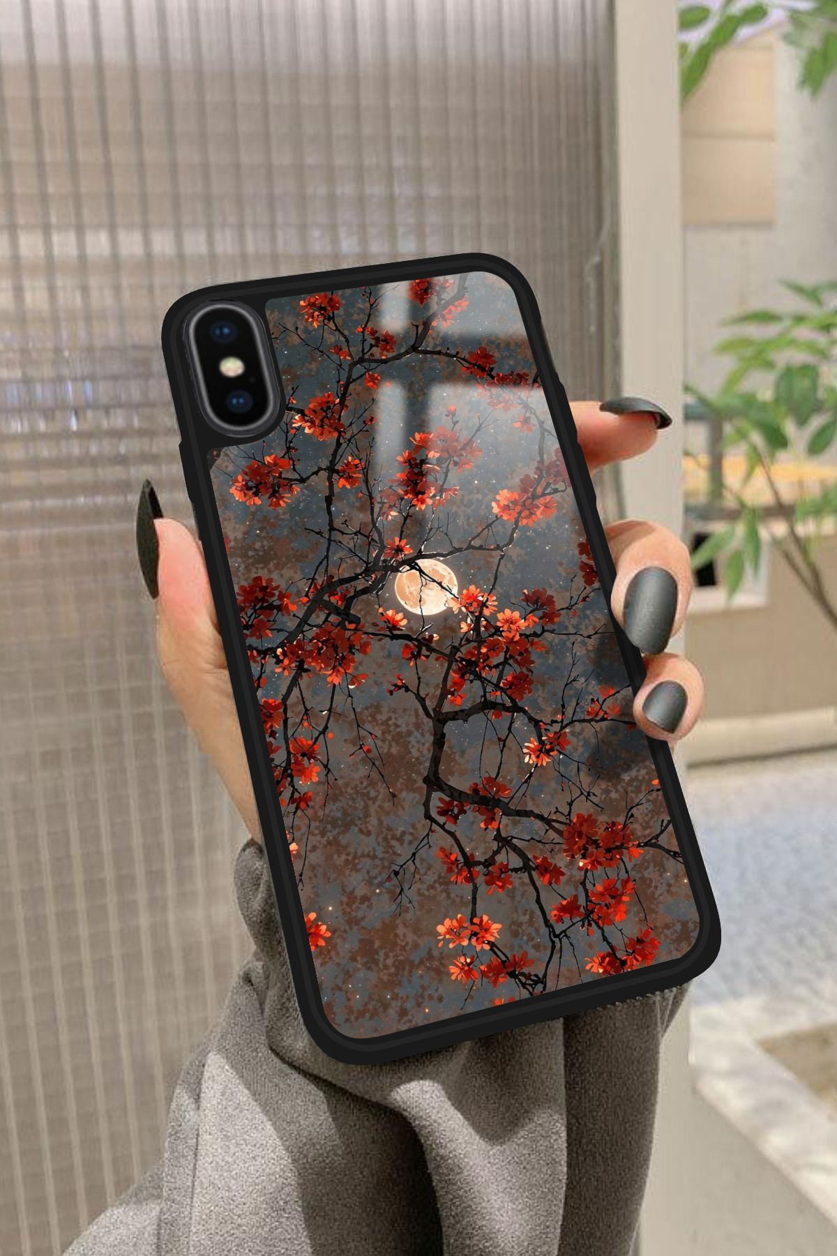 Snacase iPhone X Uyumlu Van Gogh Kırmızı Ağaç Tablo Tasarımlı Glossy Premium Kılıf