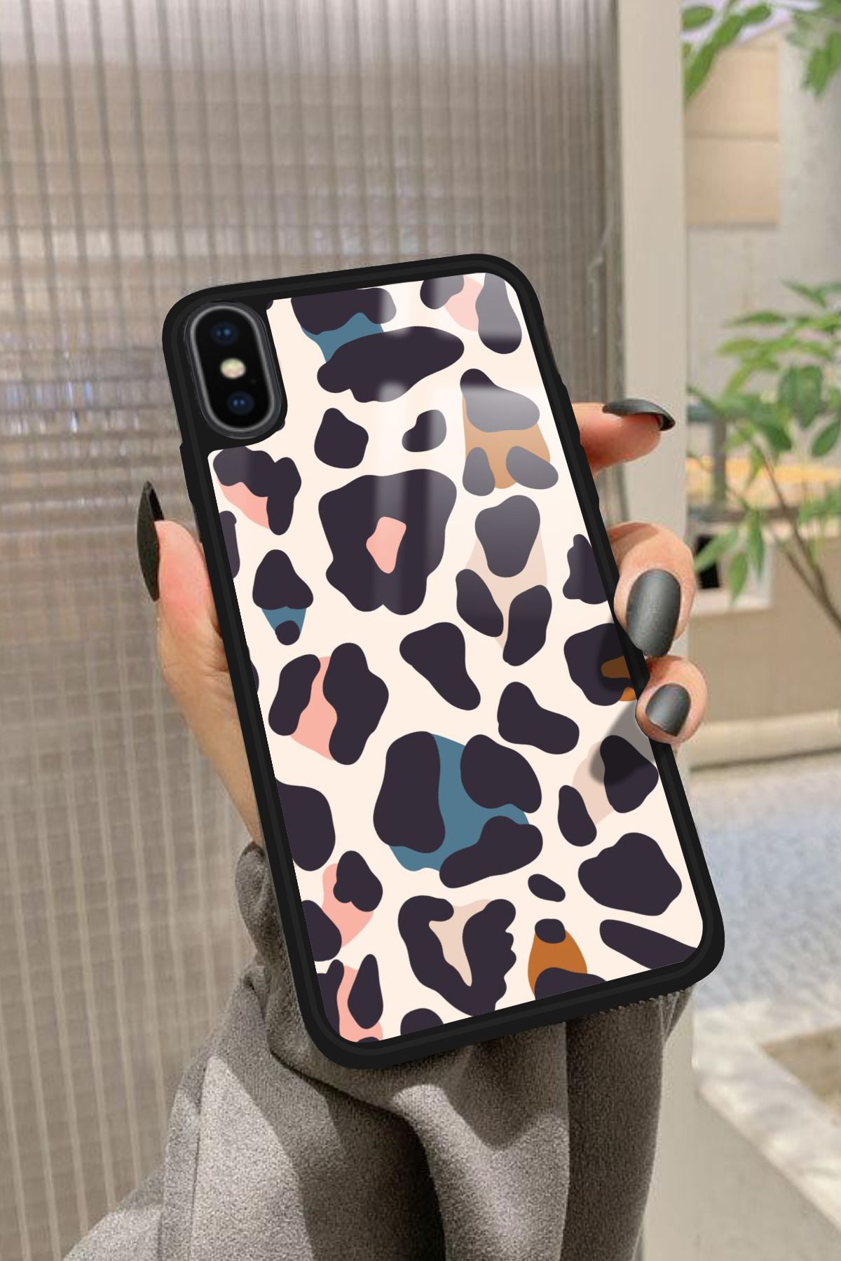 Snacase iPhone X Uyumlu Karışık Renkli Leopar Tasarımlı Glossy Premium Kılıf