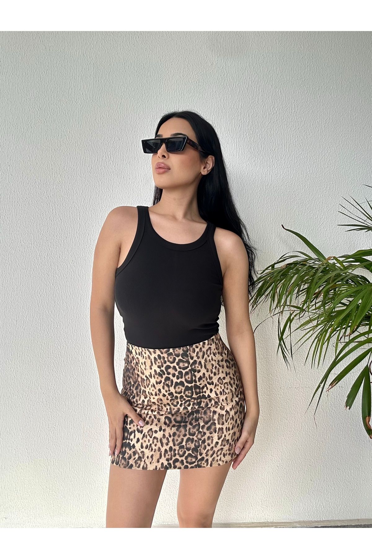 NurKaraBoutique Leopar Mini Keten Etek