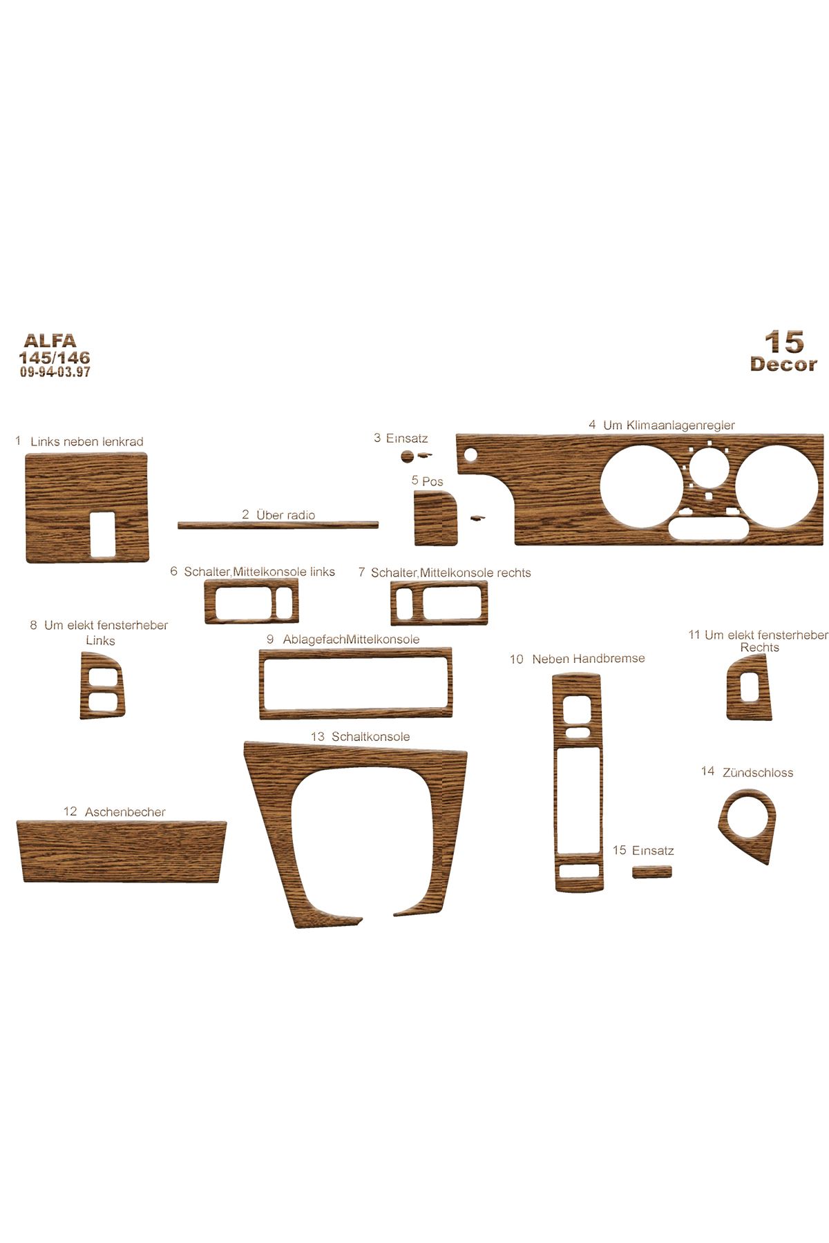 Marscockpitdesign Alfa 145/146 Konsol-Torpido Kaplama 1994-1997 15 Parça