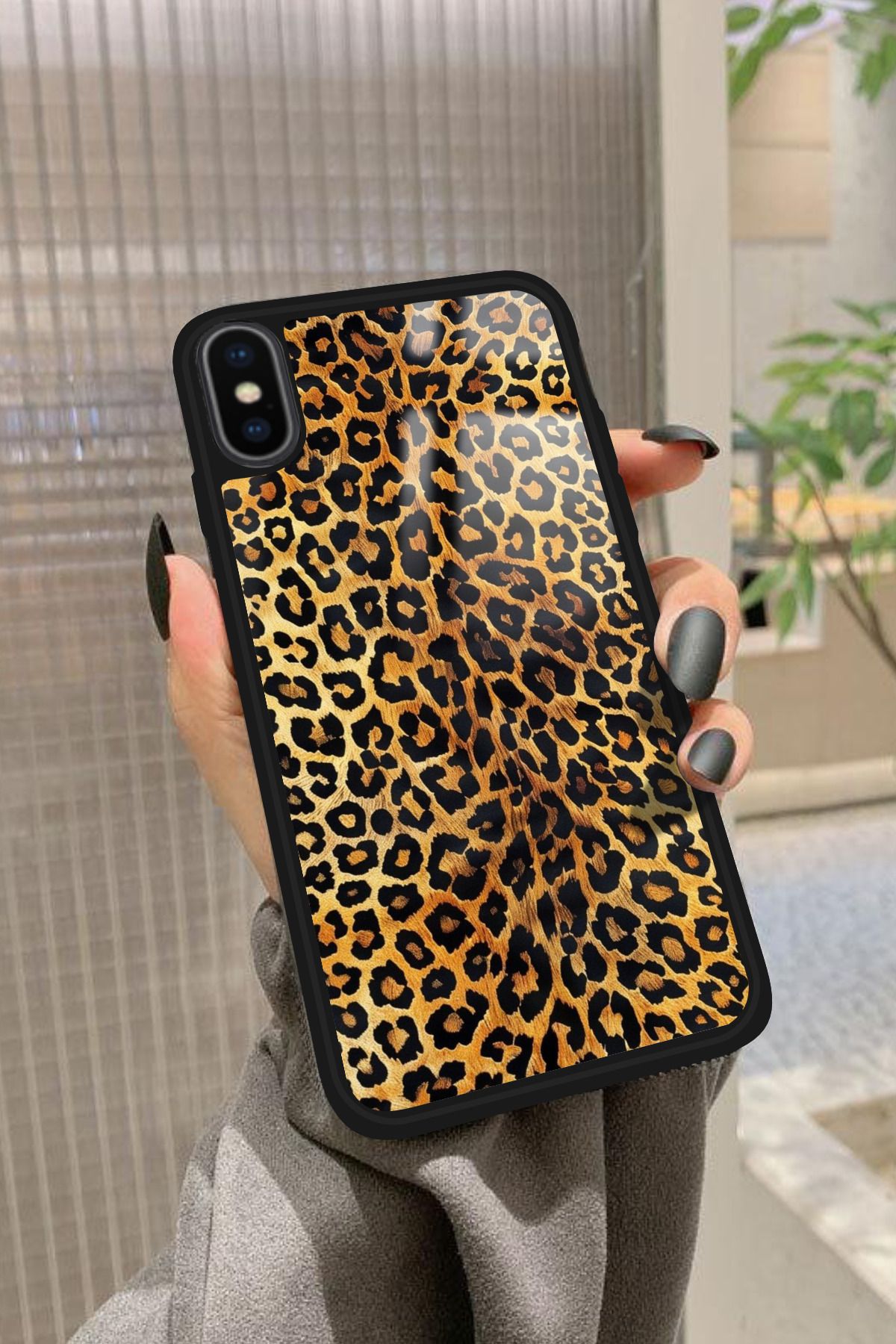 Snacase iPhone X Uyumlu Sarı Leopar Tasarımlı Glossy Premium Kılıf