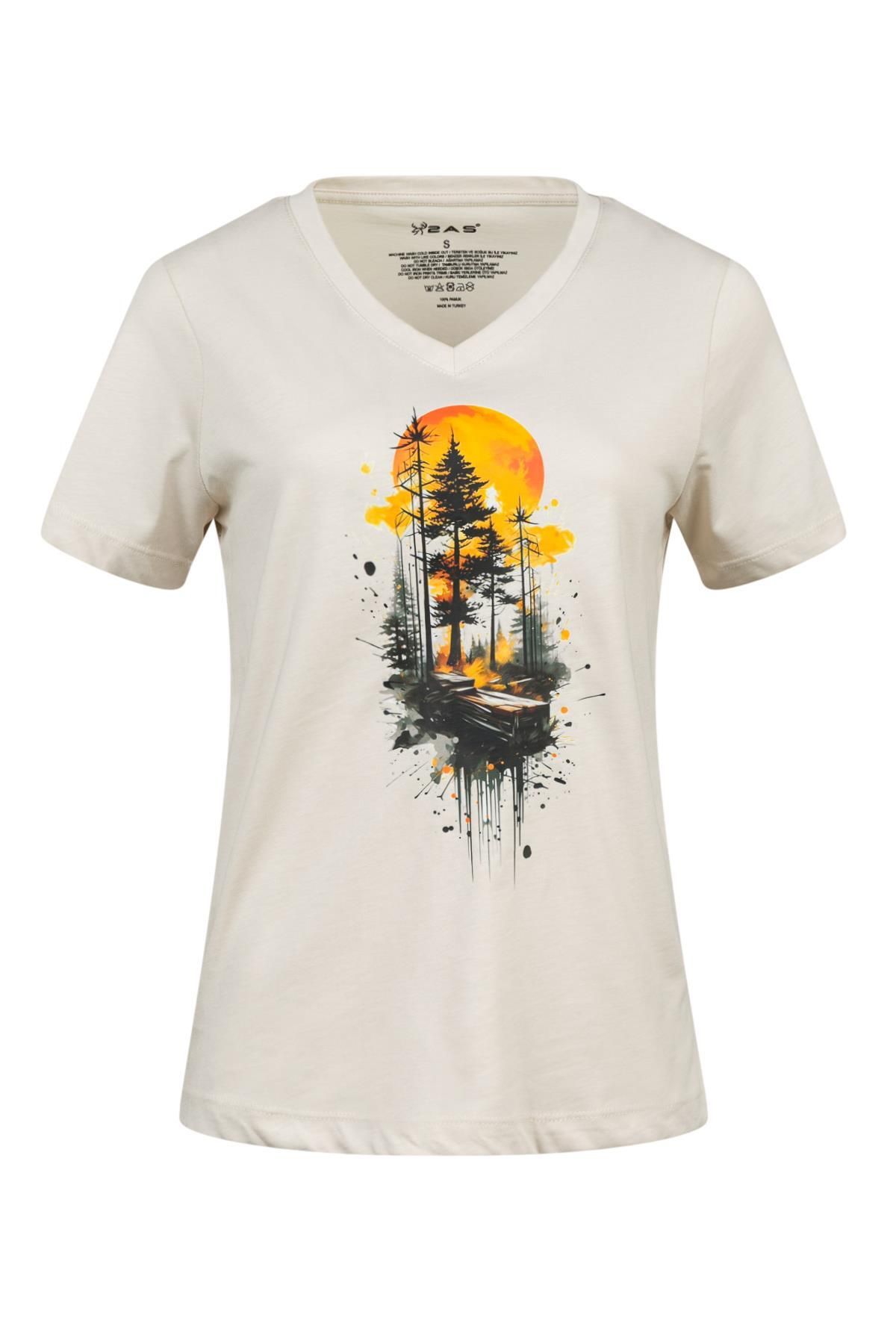 2AS Alone Baskılı V Yaka Kadın T-Shirt 413