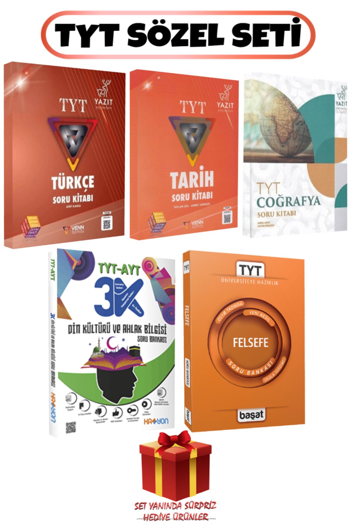 Başat Yayınları TYT Sözel Seti: Türkçe+Tarih+Coğrafya+Din Kültürü ve Ahlak Bilgisi+Felsefe Soru Bankası+Hediye