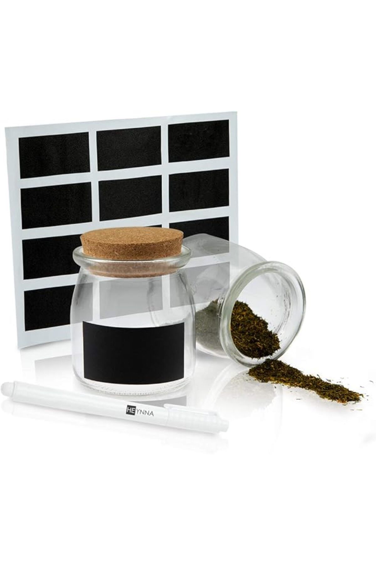 HEYNNA-Set of 12 HEYNNA spice jars with cork stopper, reusable labels and chalk marker 6