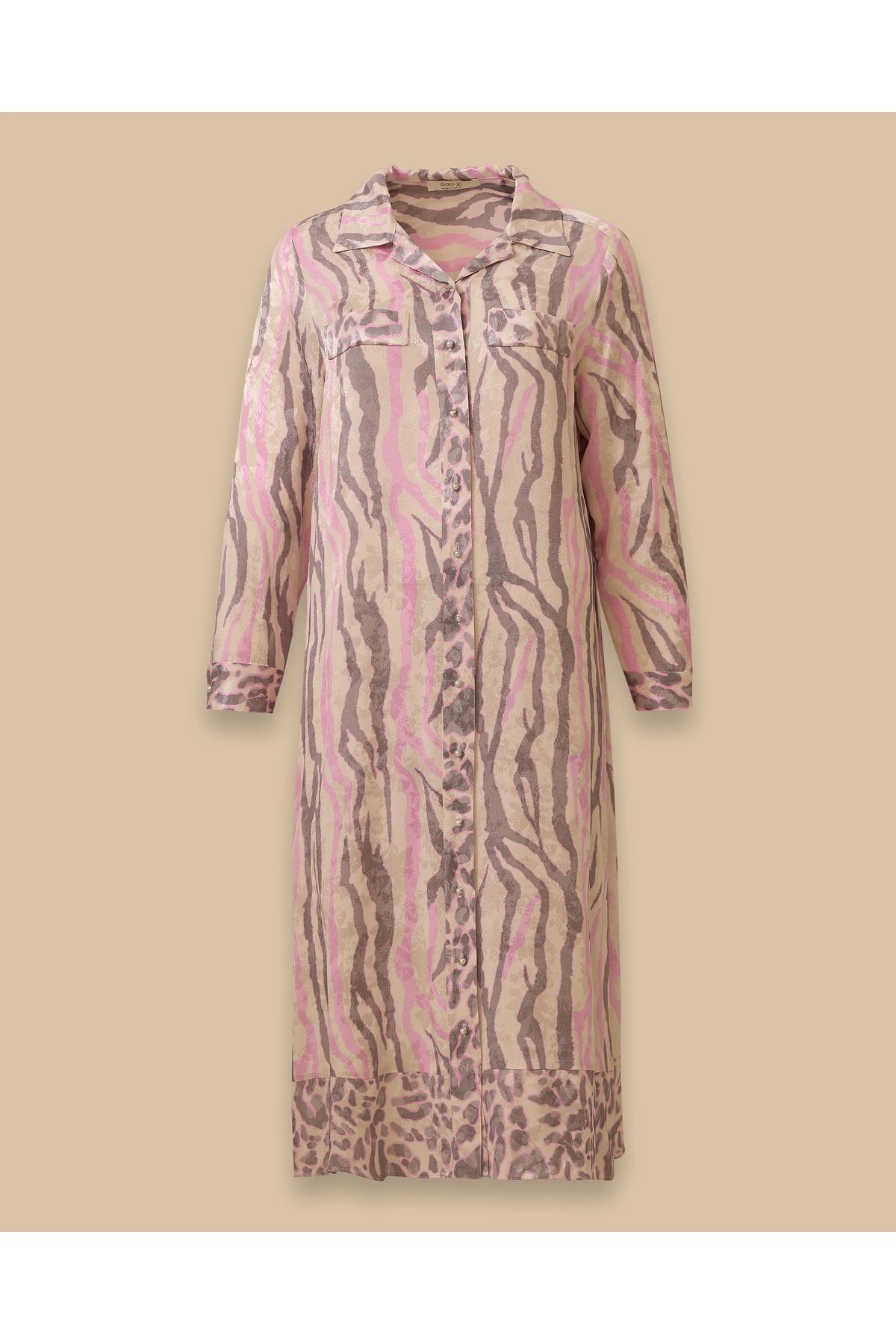 Gala-Xi-Plus Size Shirt Collar Print Dress 5