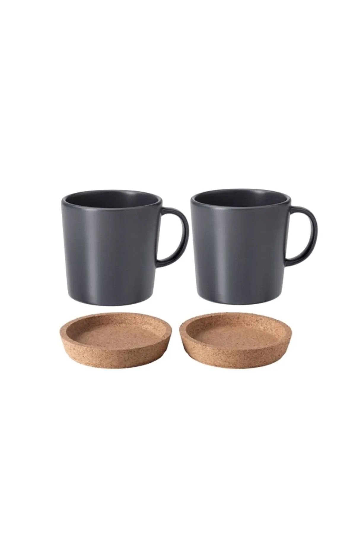 IKEA QUALİTY 2 Adet Kupa 30 Cl Koyu Gri + Mantar Altlık