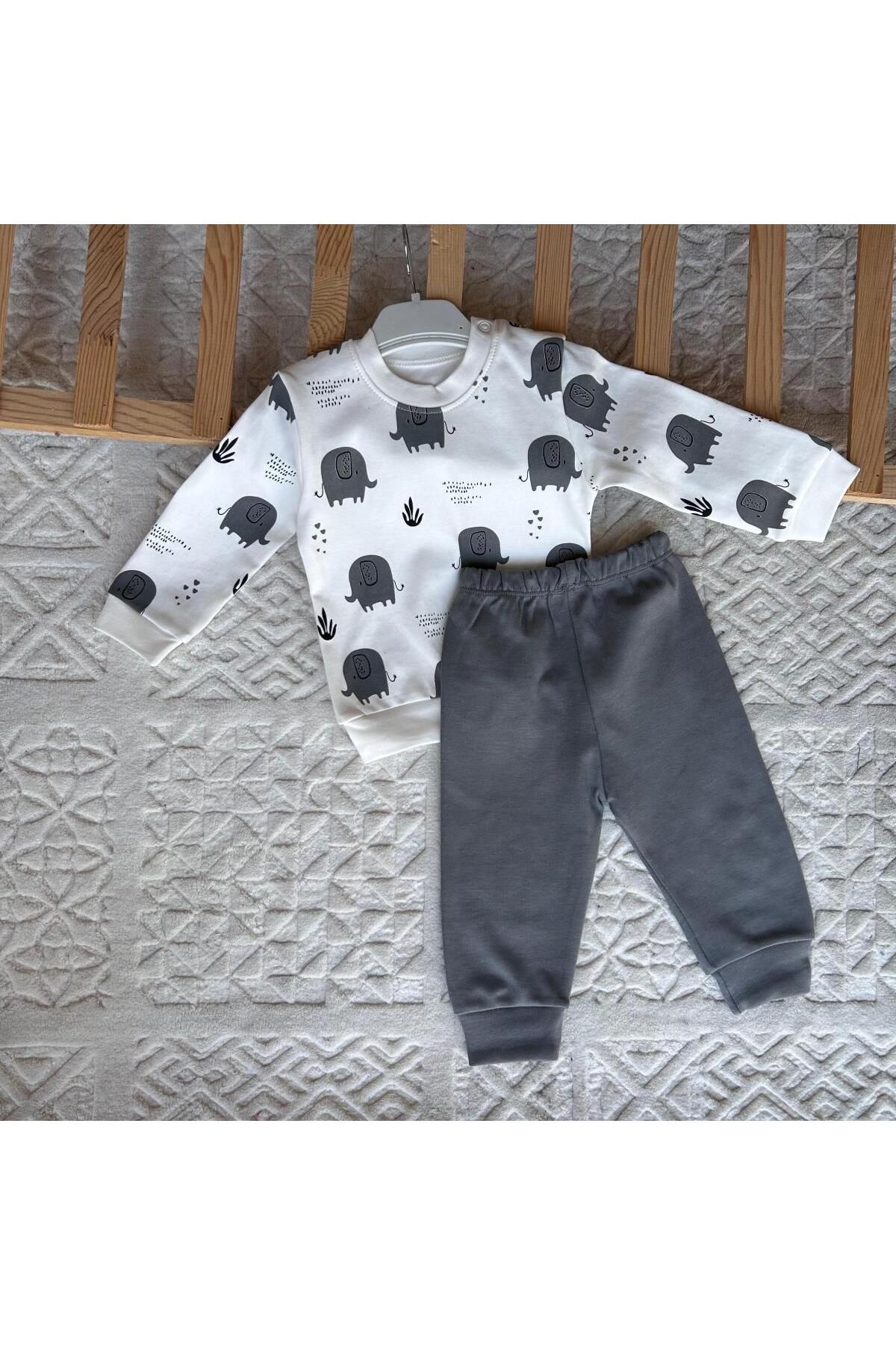 Ürünya BEBEK 6-12 AY UZUN KOLLU BASKILI İKİLİ TAKIM GRİ