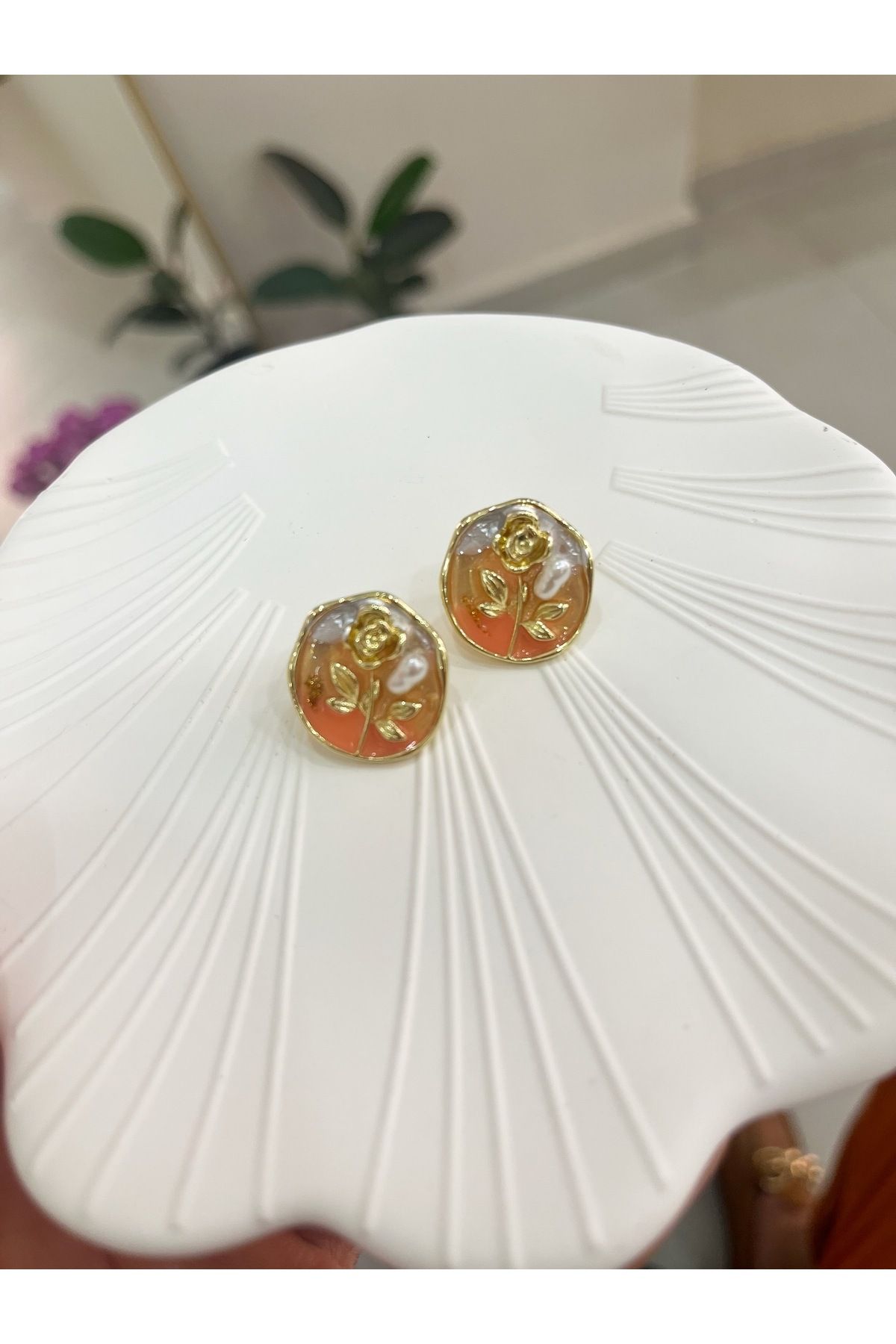 FirstRoseStore Vintage Turuncu Çelik Küpe