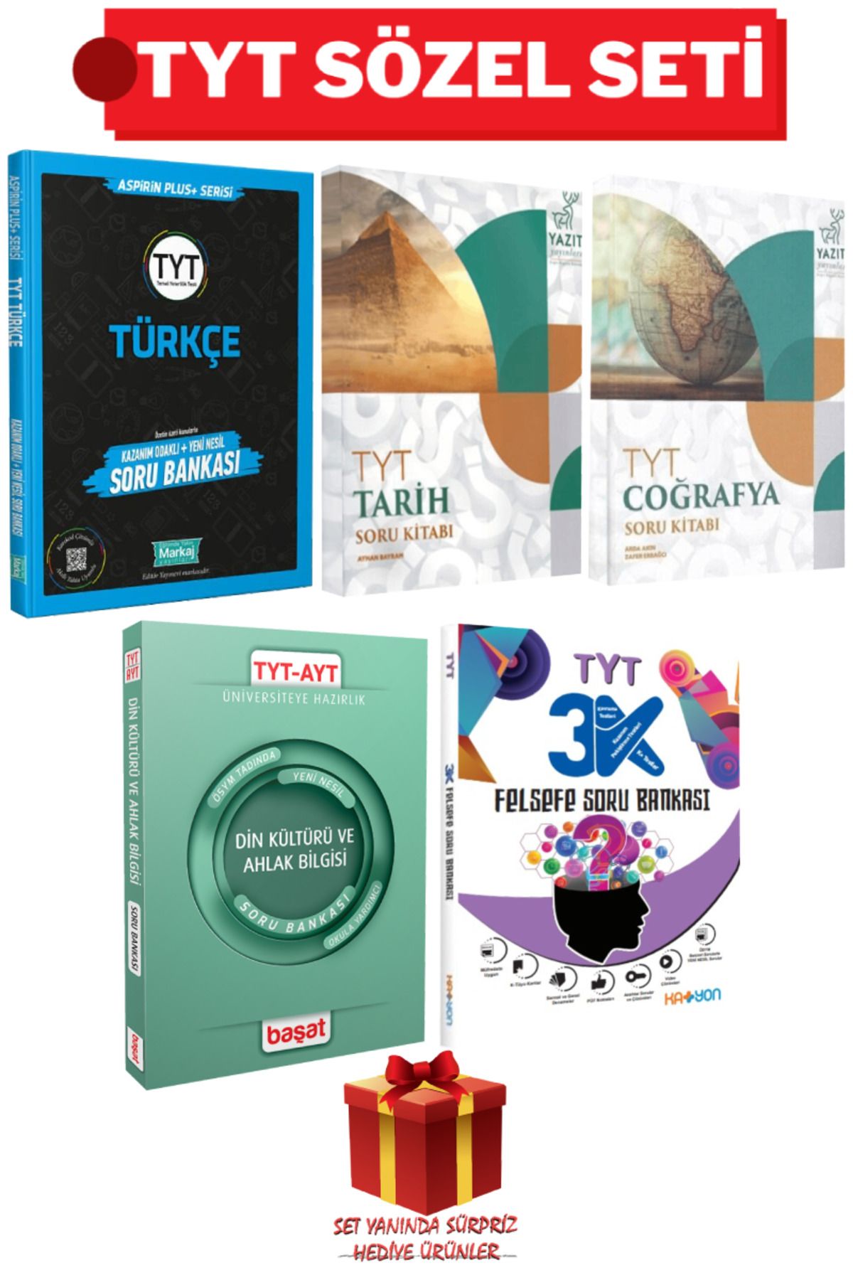 Başat Yayınları TYT Sözel Seti: Türkçe+Tarih+Coğrafya+Din Kültürü ve Ahlak Bilgisi+Felsefe Soru Bankası+Hediye