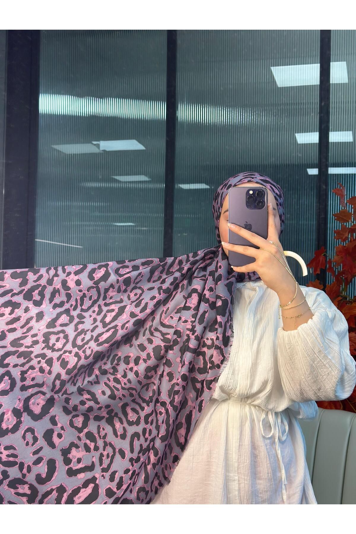Oxygen Scarfs Ala Leopar Desen Naturel Pamuk Şal