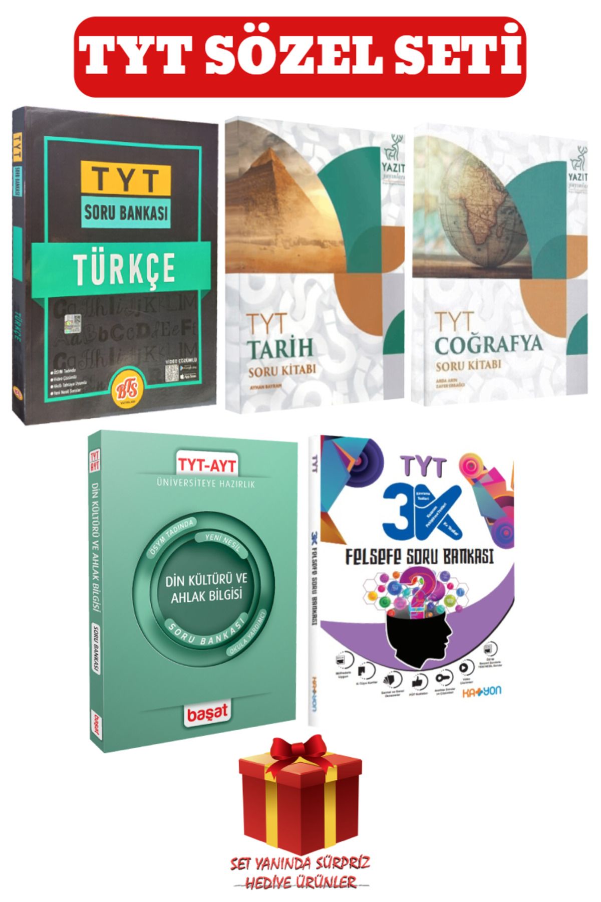 Başat Yayınları TYT Sözel Seti: Türkçe+Tarih+Coğrafya+Din Kültürü ve Ahlak Bilgisi+Felsefe Soru Bankası+Hediye