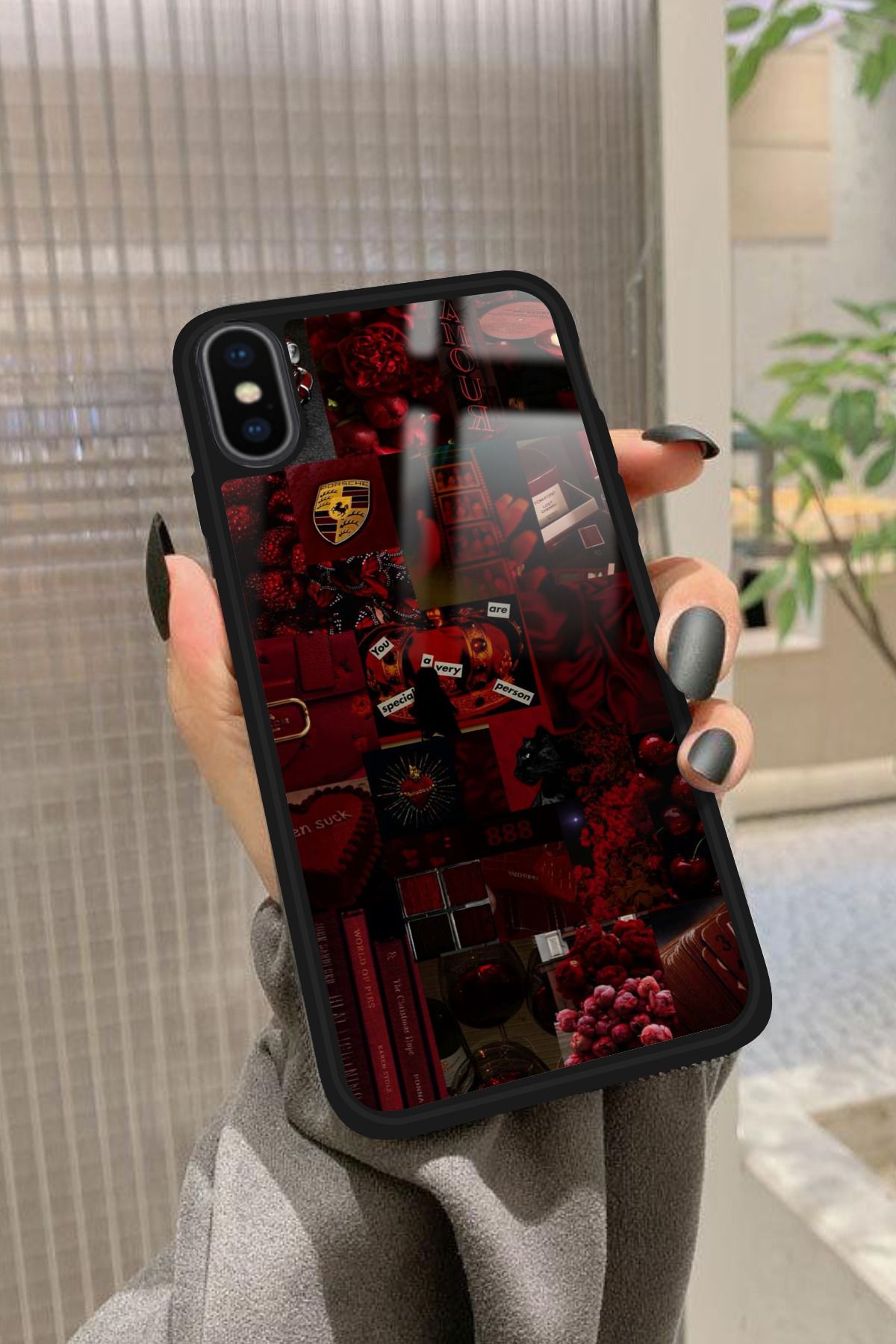 Snacase iPhone Xs Max Uyumlu Bordo Poster Tasarımlı Glossy Premium Kılıf