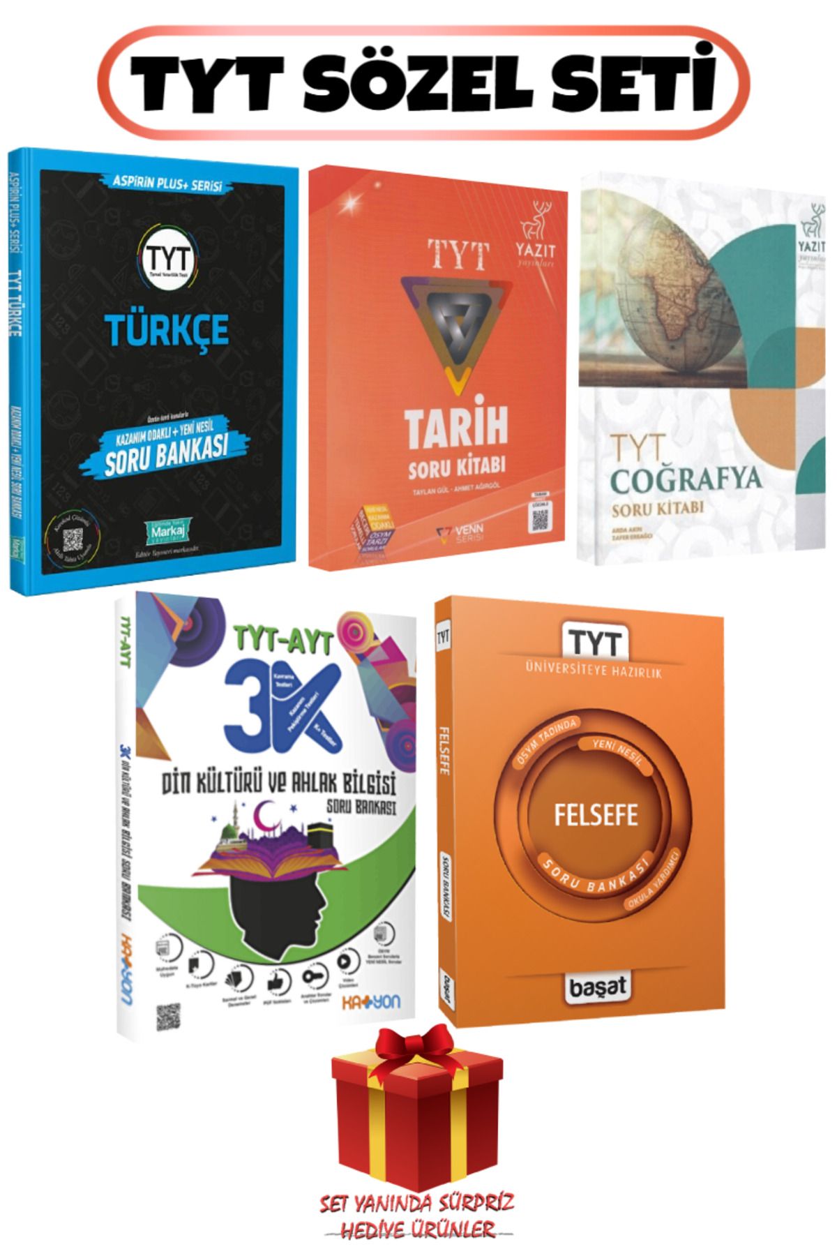 Başat Yayınları TYT Sözel Seti: Türkçe+Tarih+Coğrafya+Din Kültürü ve Ahlak Bilgisi+Felsefe Soru Bankası+Hediye