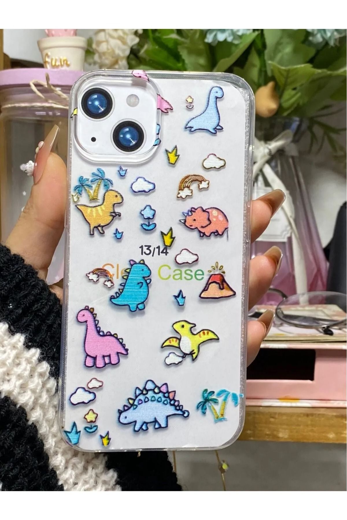LUXKLAS İphone 13 Ve 14 Uyumlu Köşeli Şeffaf Baskılı Kamera Açık Kılıf