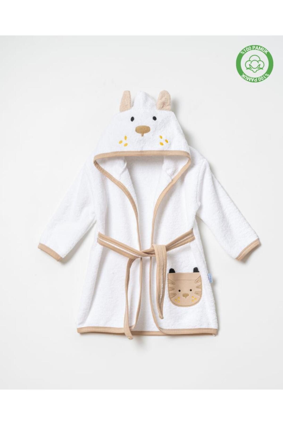ankibaby Köpekli Bornoz Beyaz-Bej